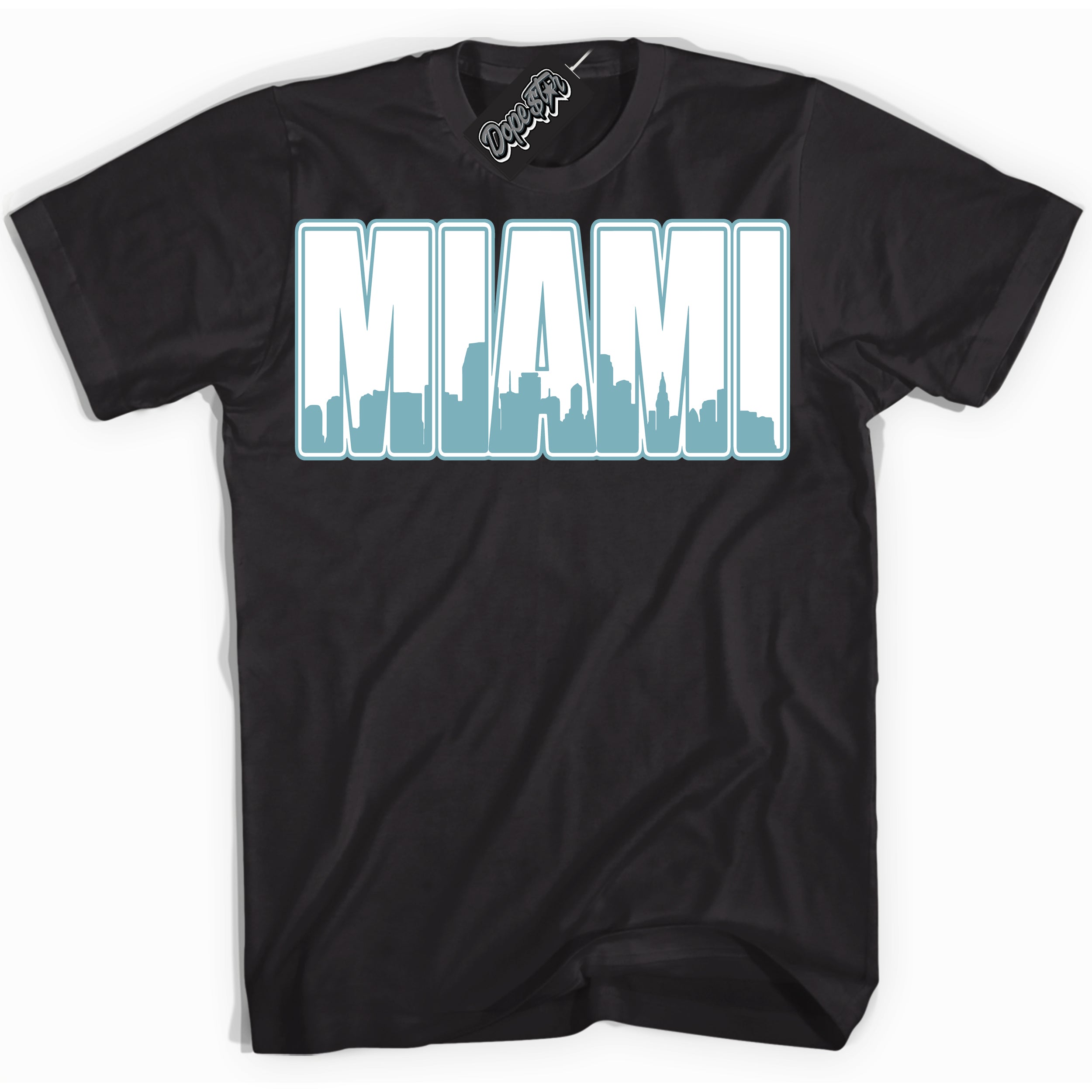 Cool Black Shirt with “Miami” design that perfectly matches Denim Turquoise Dunk.