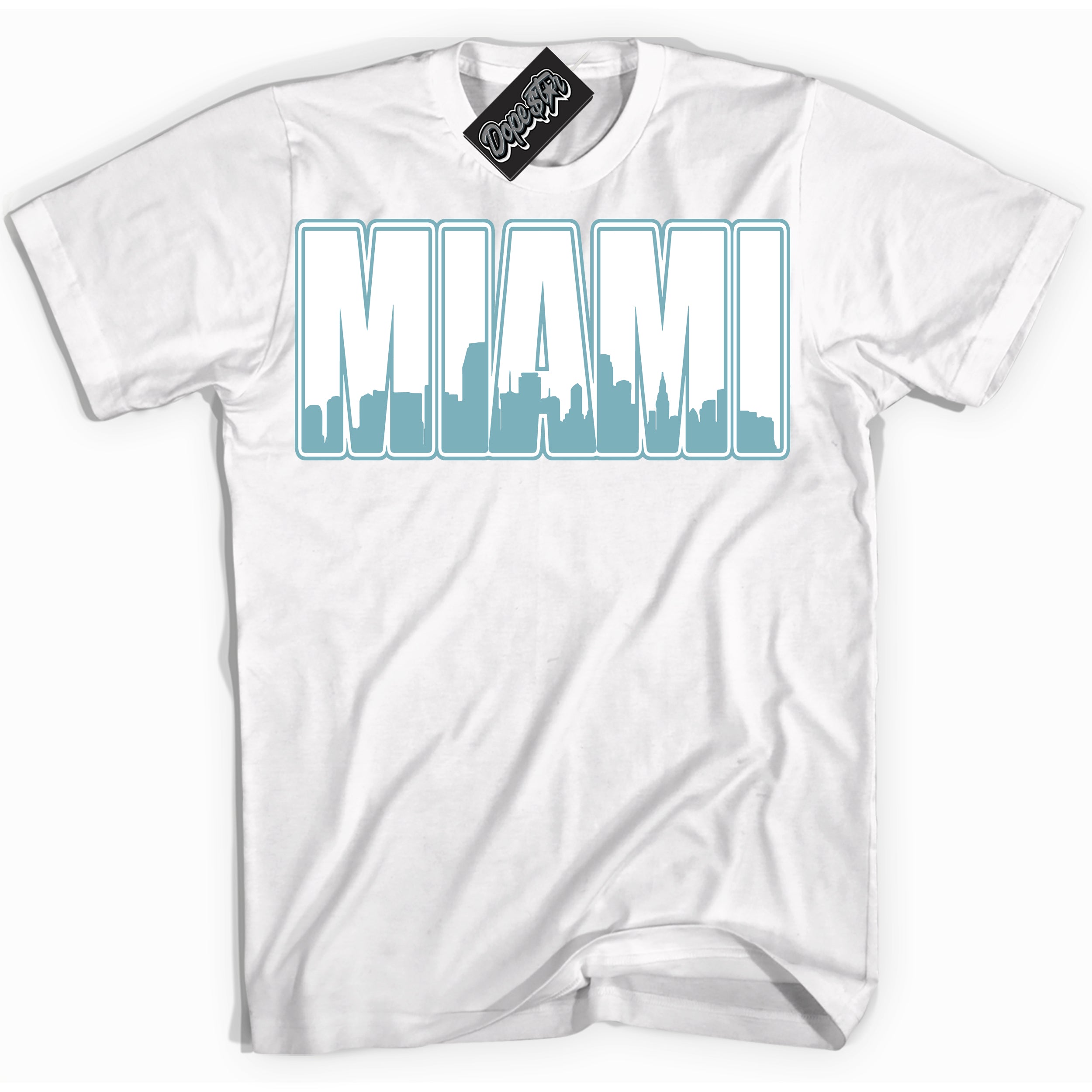 Cool White Shirt with “Miami” design that perfectly matches Denim Turquoise Dunk.