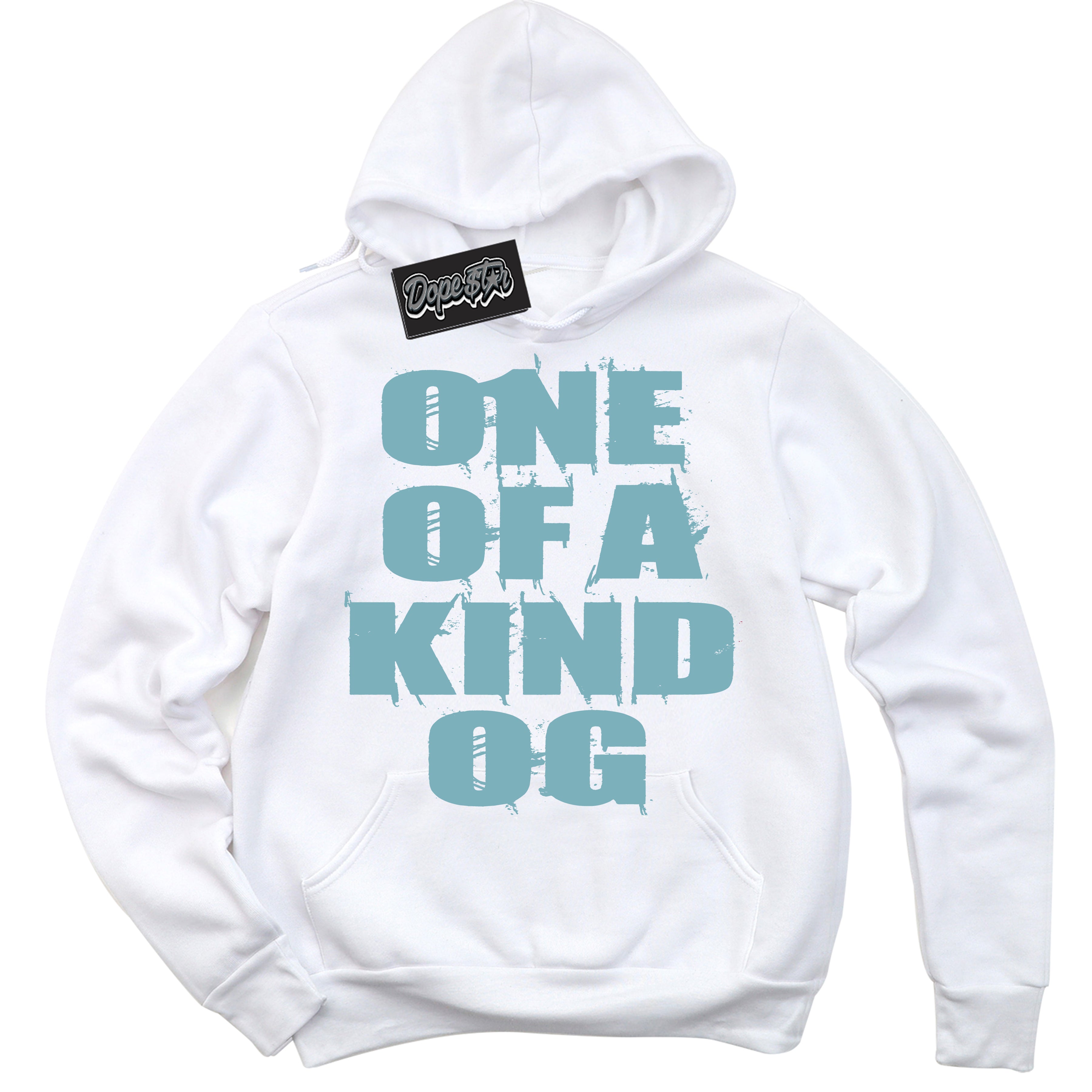 Cool White Hoodie with “One Of A Kind” design that Perfectly Matches Denim Turquoise Dunk.