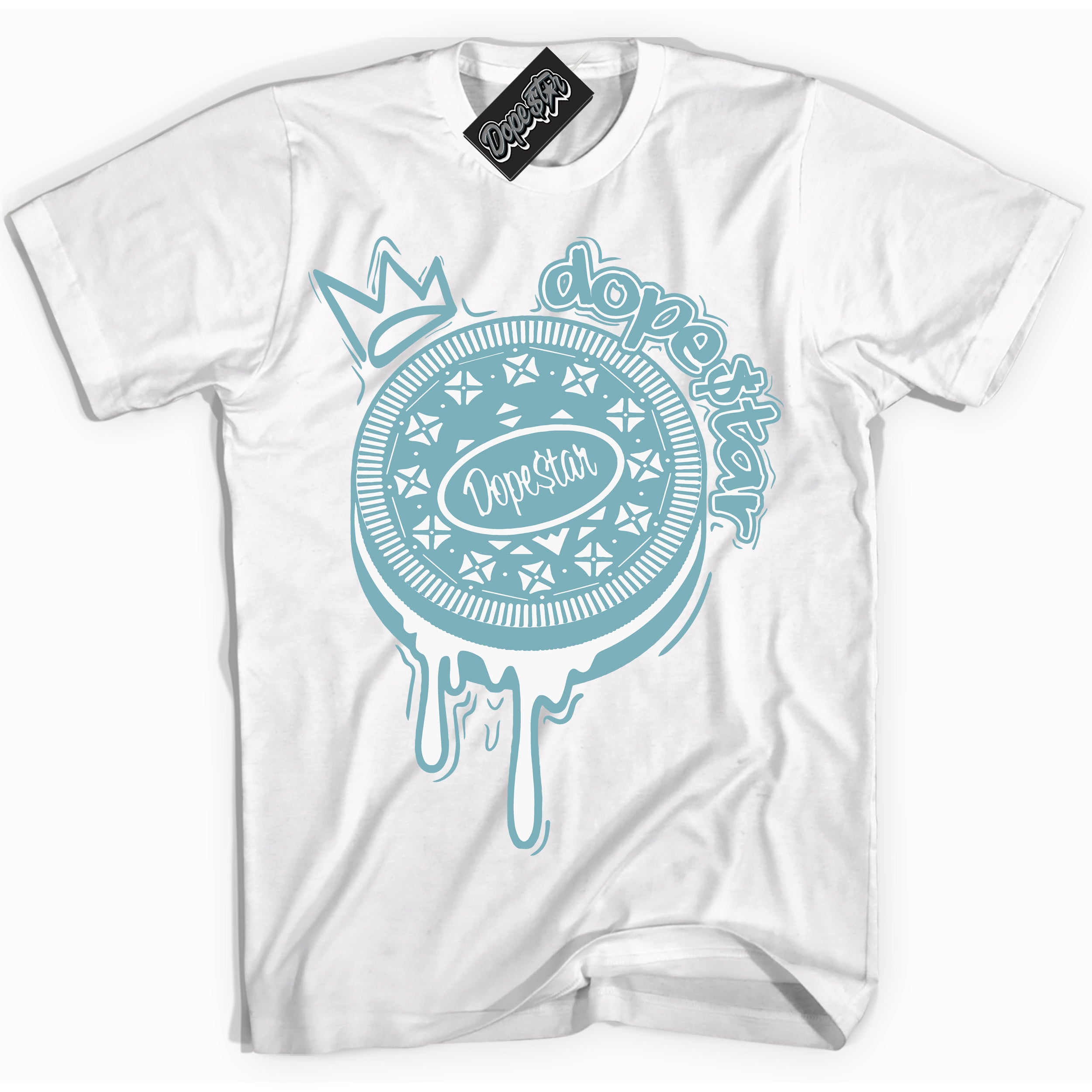 Cool White Shirt with “Oreo DS” design that perfectly matches Denim Turquoise Dunk.