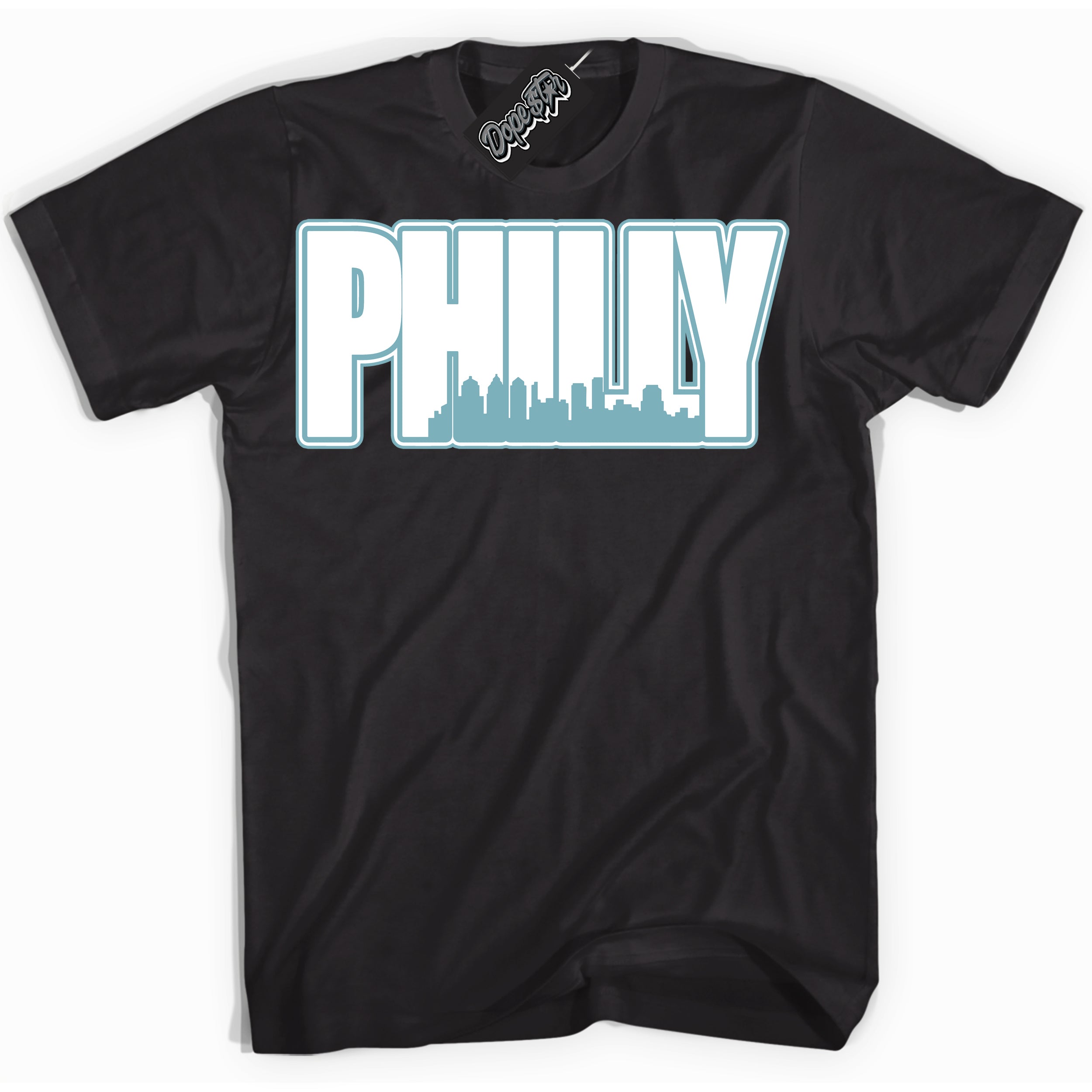 Cool Black Shirt with “Philly” design that perfectly matches Denim Turquoise Dunk.