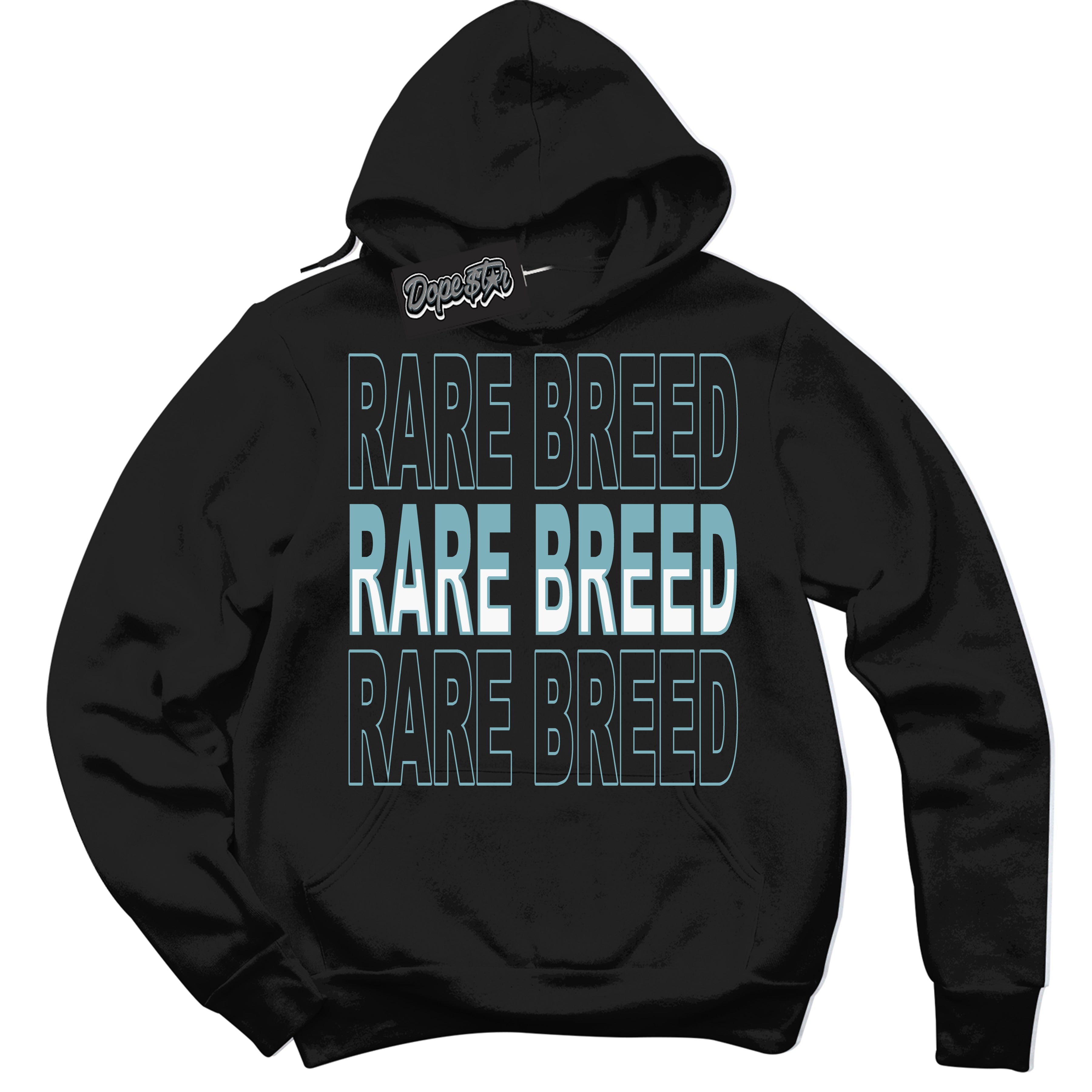 Cool Black Hoodie with “Rare Breed” design that Perfectly Matches Denim Turquoise Dunk.