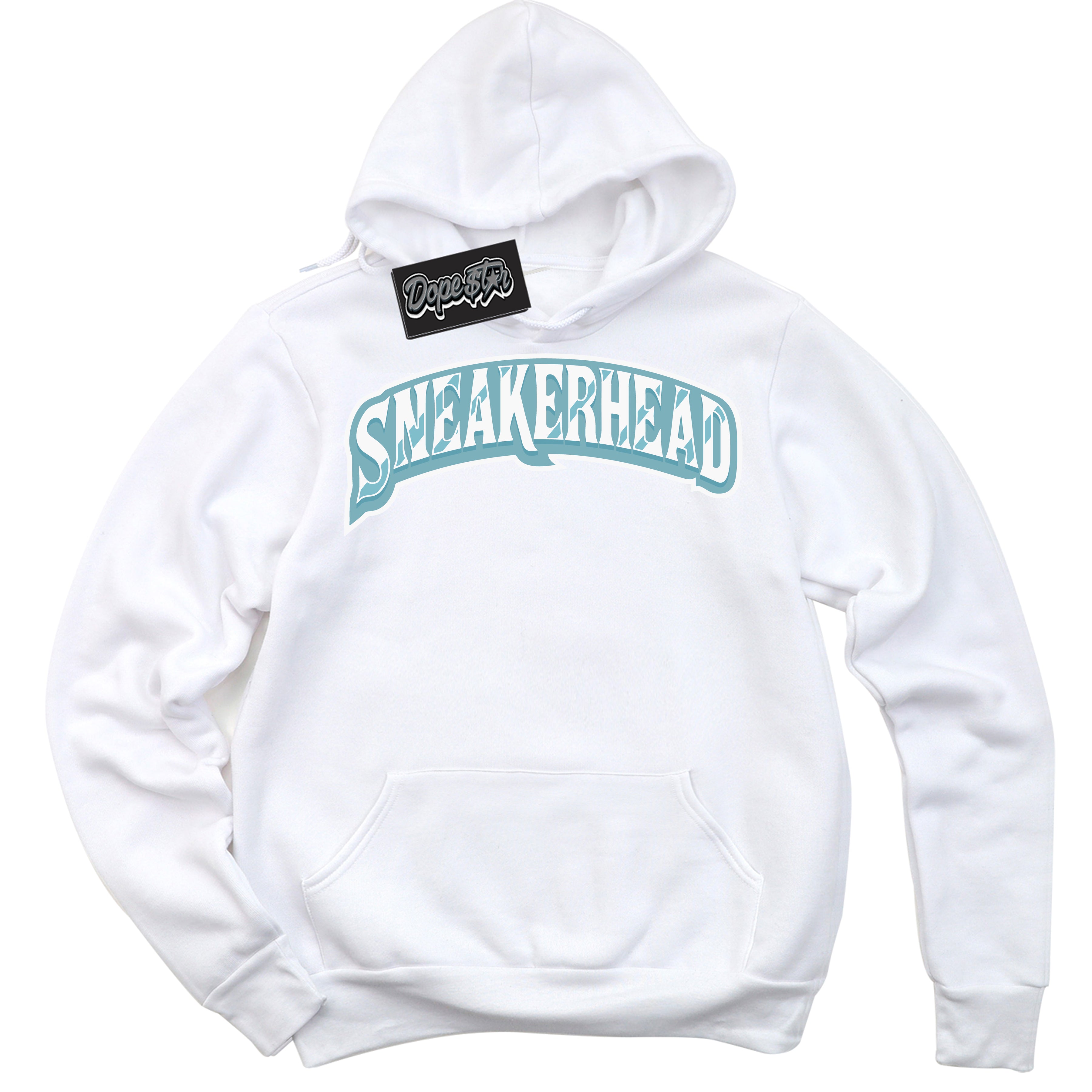 Cool White Hoodie with “Sneakerhead” design that Perfectly Matches Denim Turquoise Dunk.