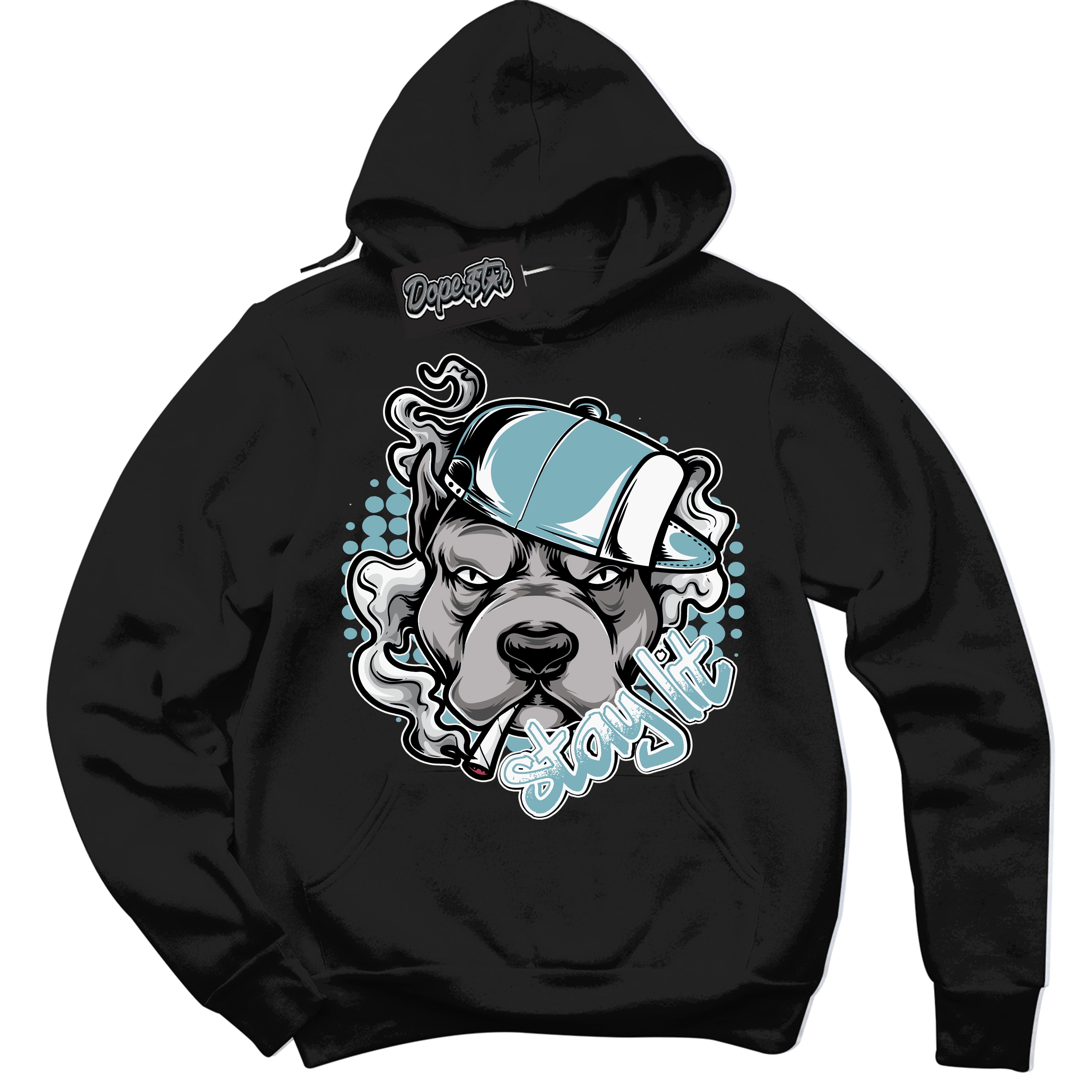 Cool Black Hoodie with “Stay Lit” design that Perfectly Matches Denim Turquoise Dunk.