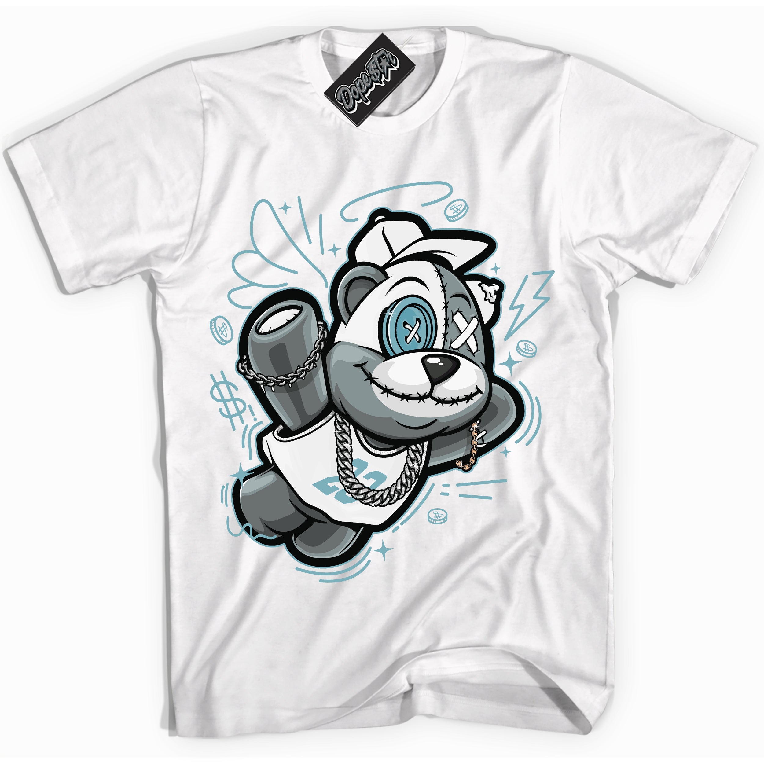 Cool White Shirt with “Slam Dunk Bear” design that perfectly matches Denim Turquoise Dunk.