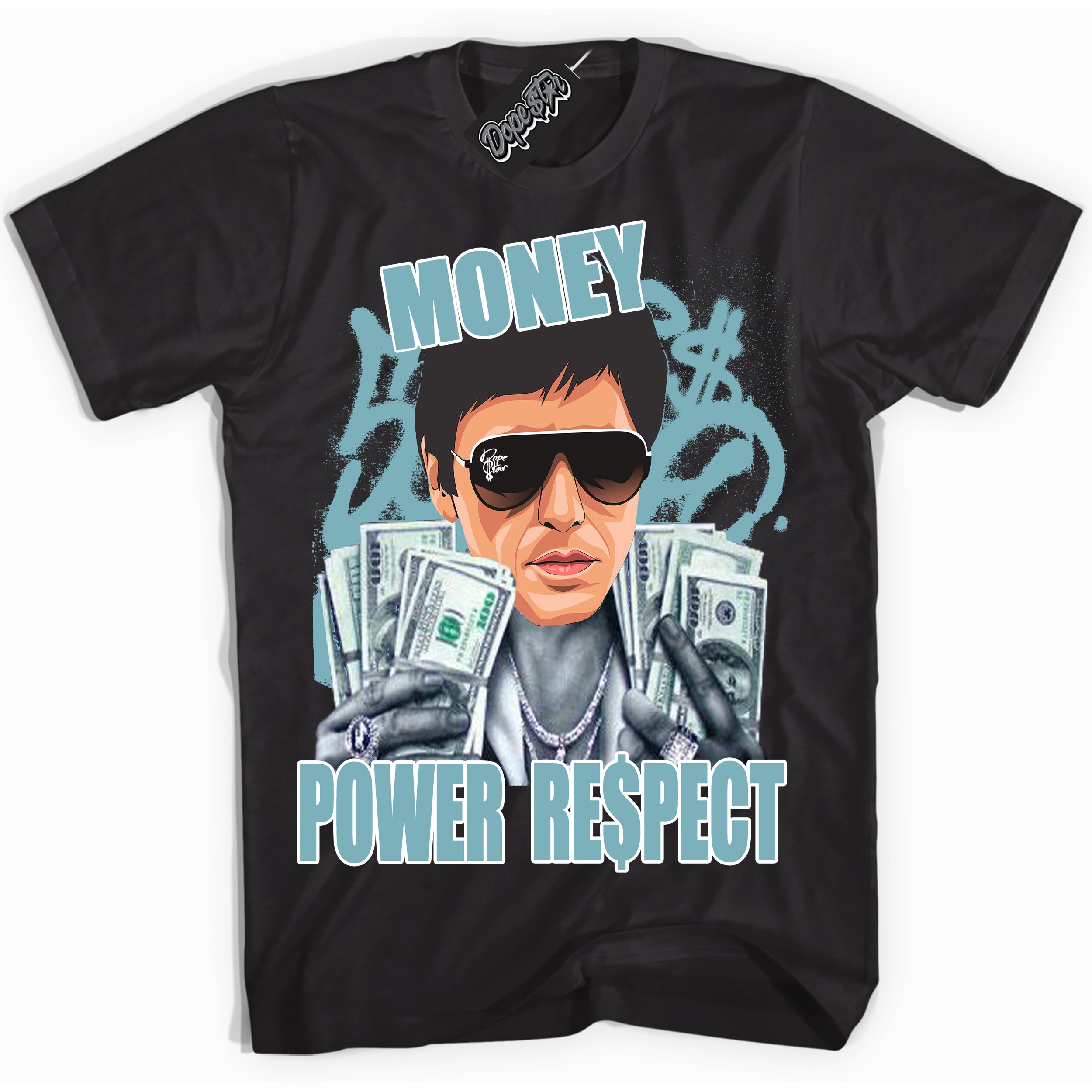 Cool Black Shirt with “Tony Montana” design that perfectly matches Denim Turquoise Dunk.