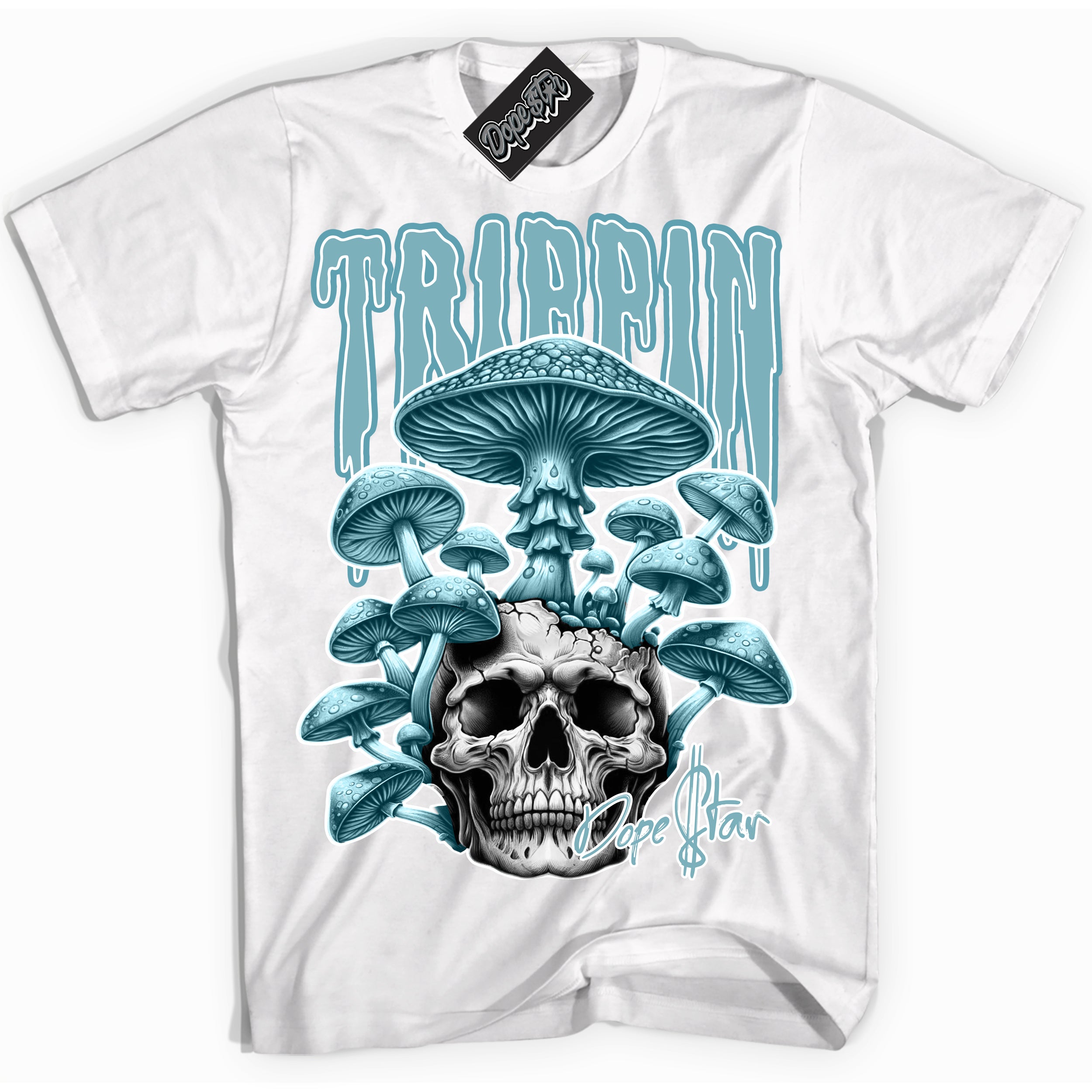 Cool White Shirt with “Trippin” design that perfectly matches Denim Turquoise Dunk.