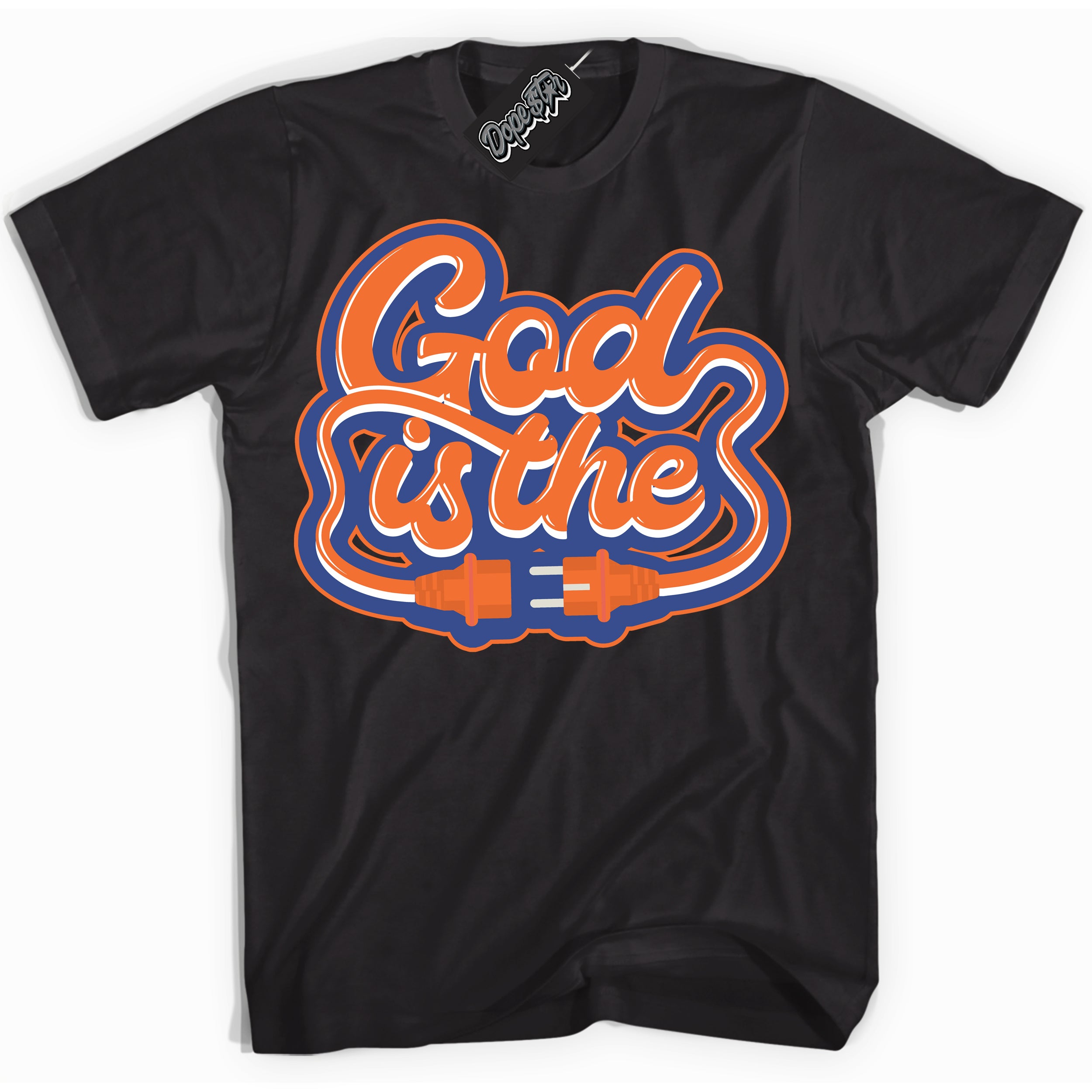 Cool Black Shirt with “ God Is The ” design that perfectly matches Low Knicks.
