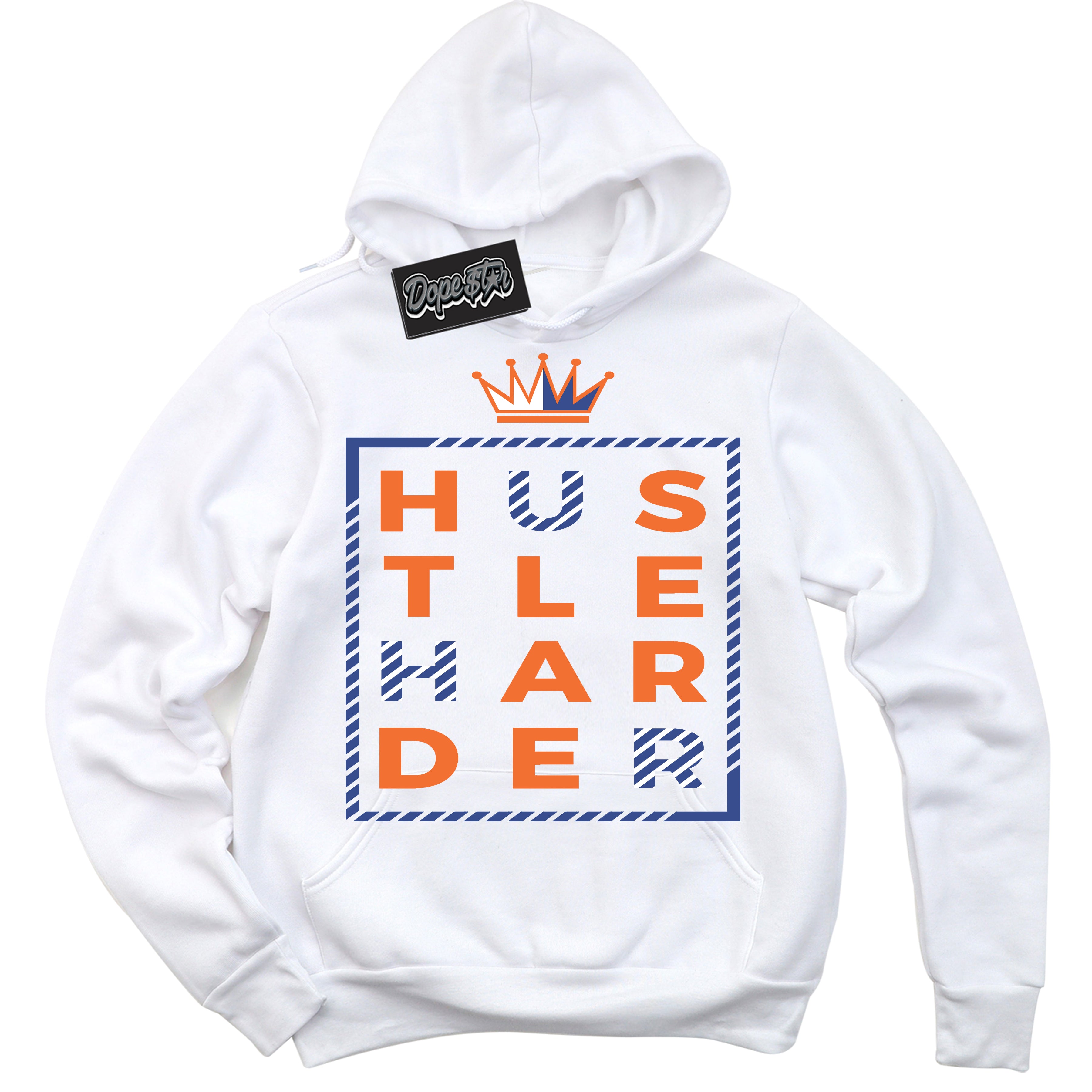 Cool White Hoodie with “ Hustle Harder ”  design that Perfectly Matches Low Knicks.