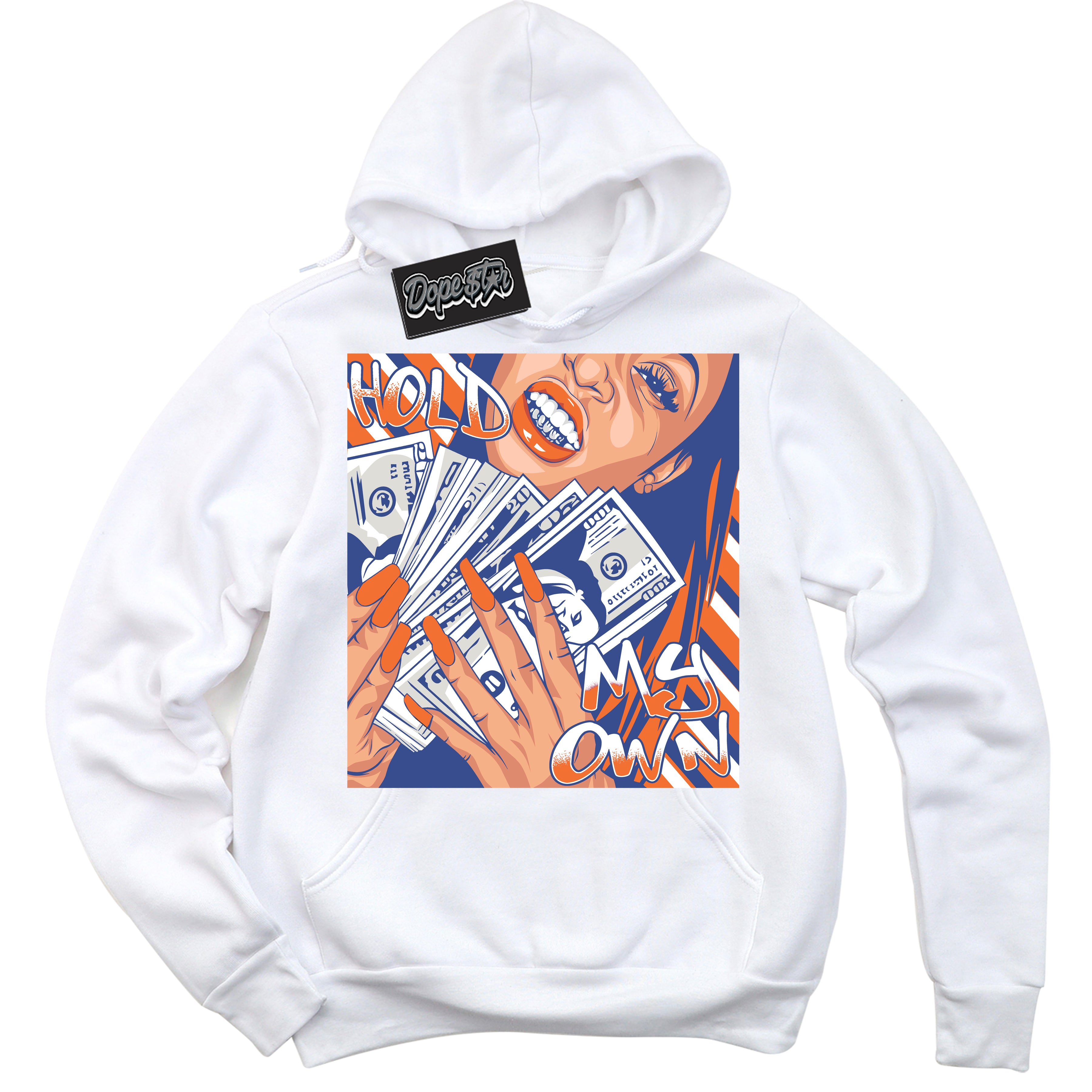 Cool White Hoodie with “ Hold My Own ”  design that Perfectly Matches Low Knicks.
