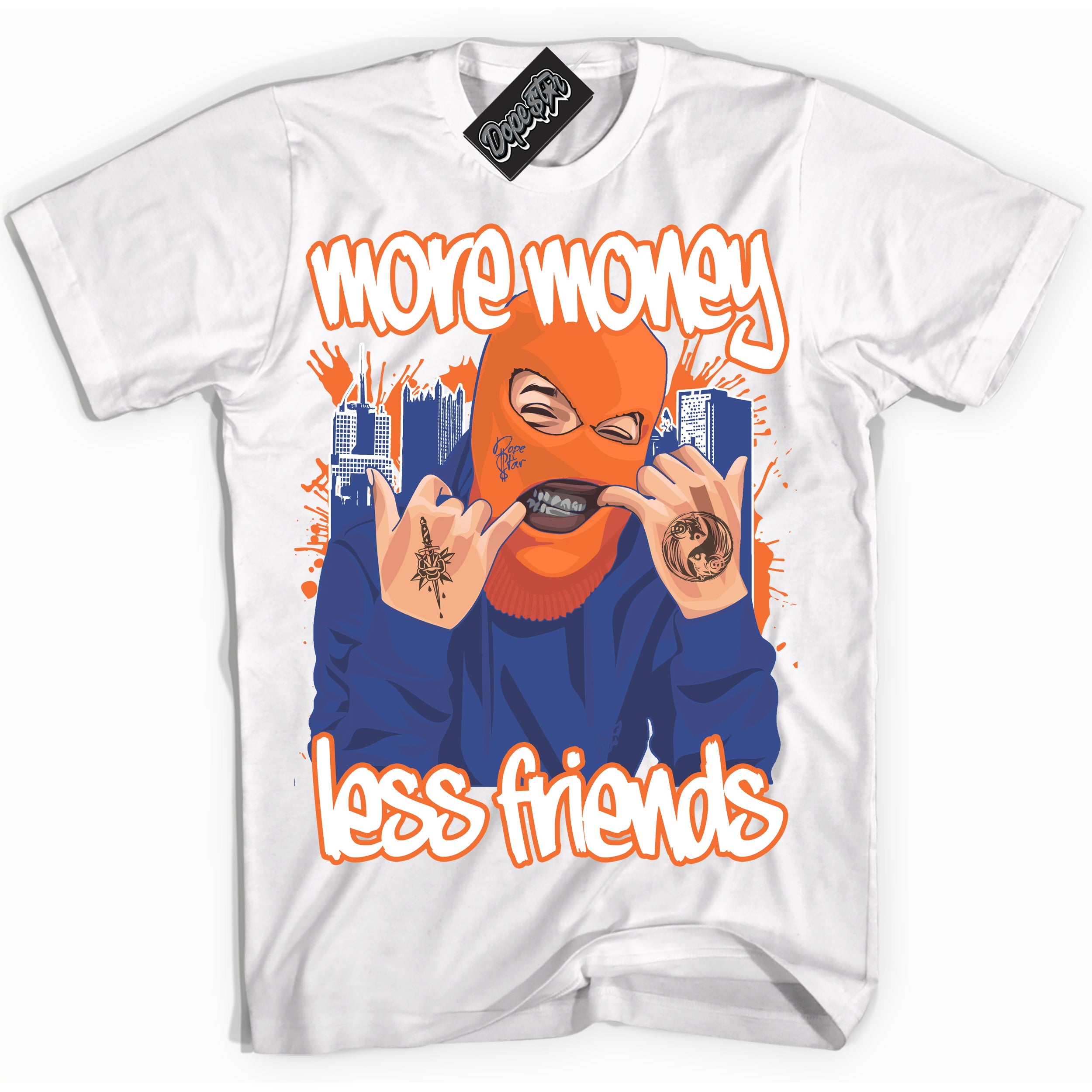 Cool White Shirt with “ More Money Less Friends ” design that perfectly matches Low Knicks.
