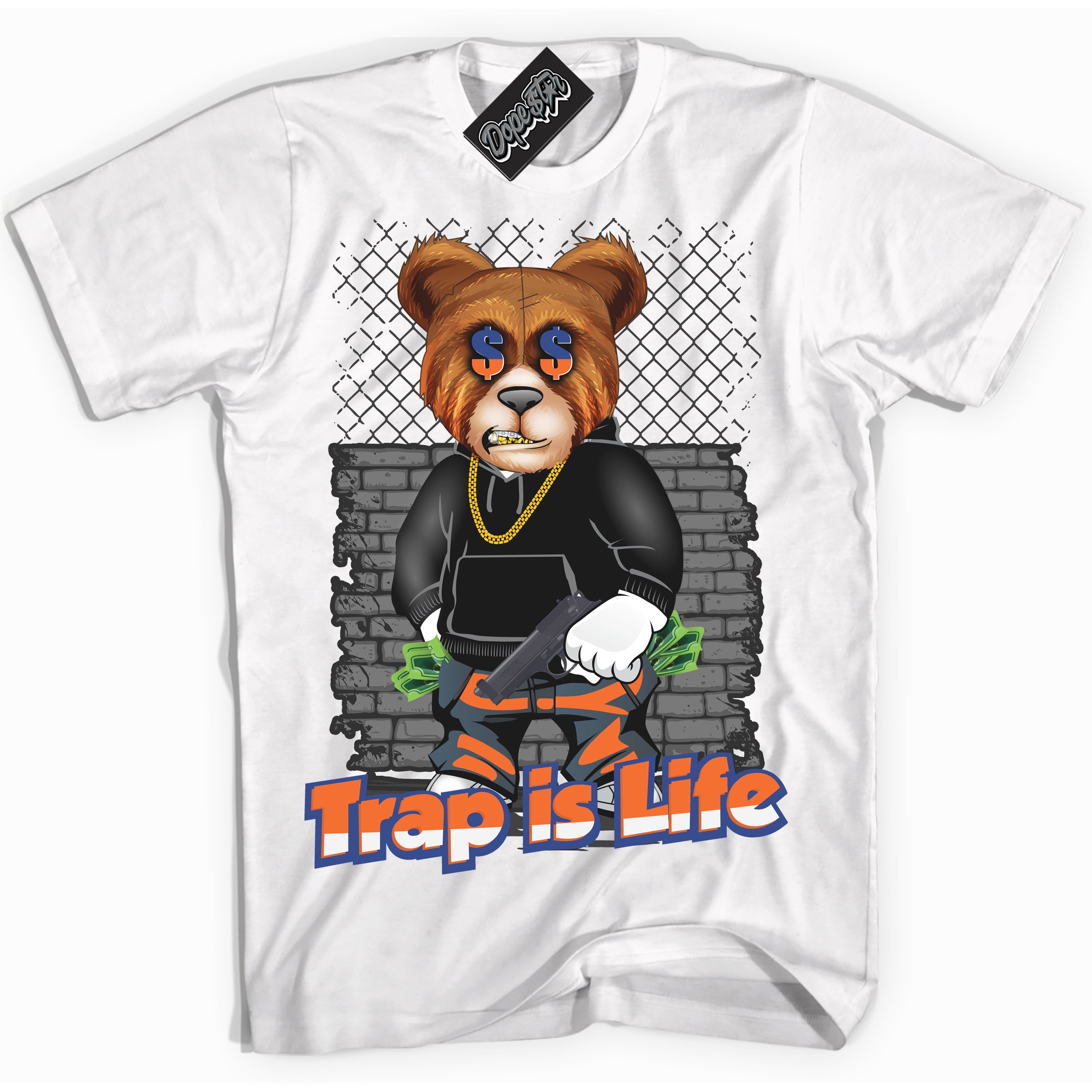 Cool White Shirt with “ Trap Is Life ” design that perfectly matches Low Knicks.