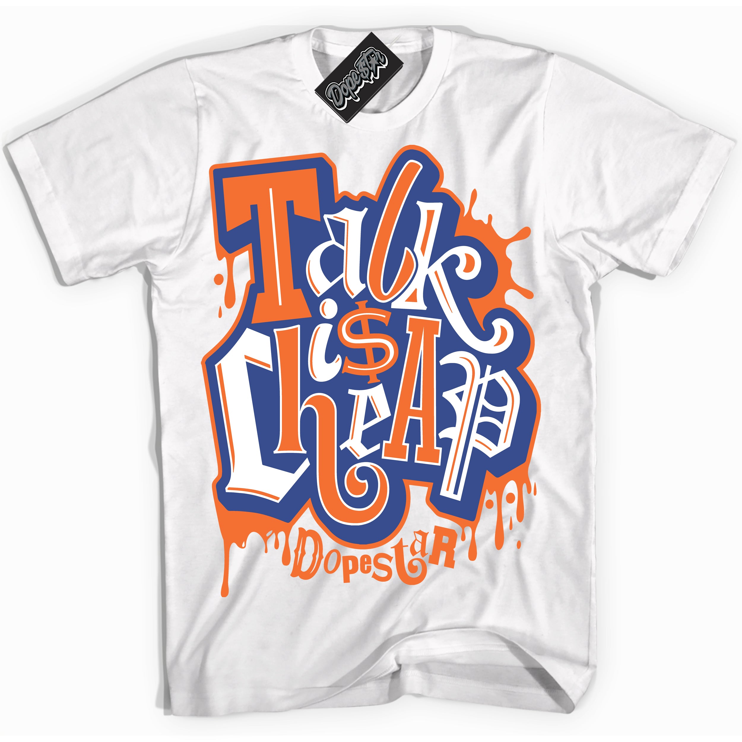 Cool White Shirt with “ Talk Is Cheap ” design that perfectly matches Low Knicks.