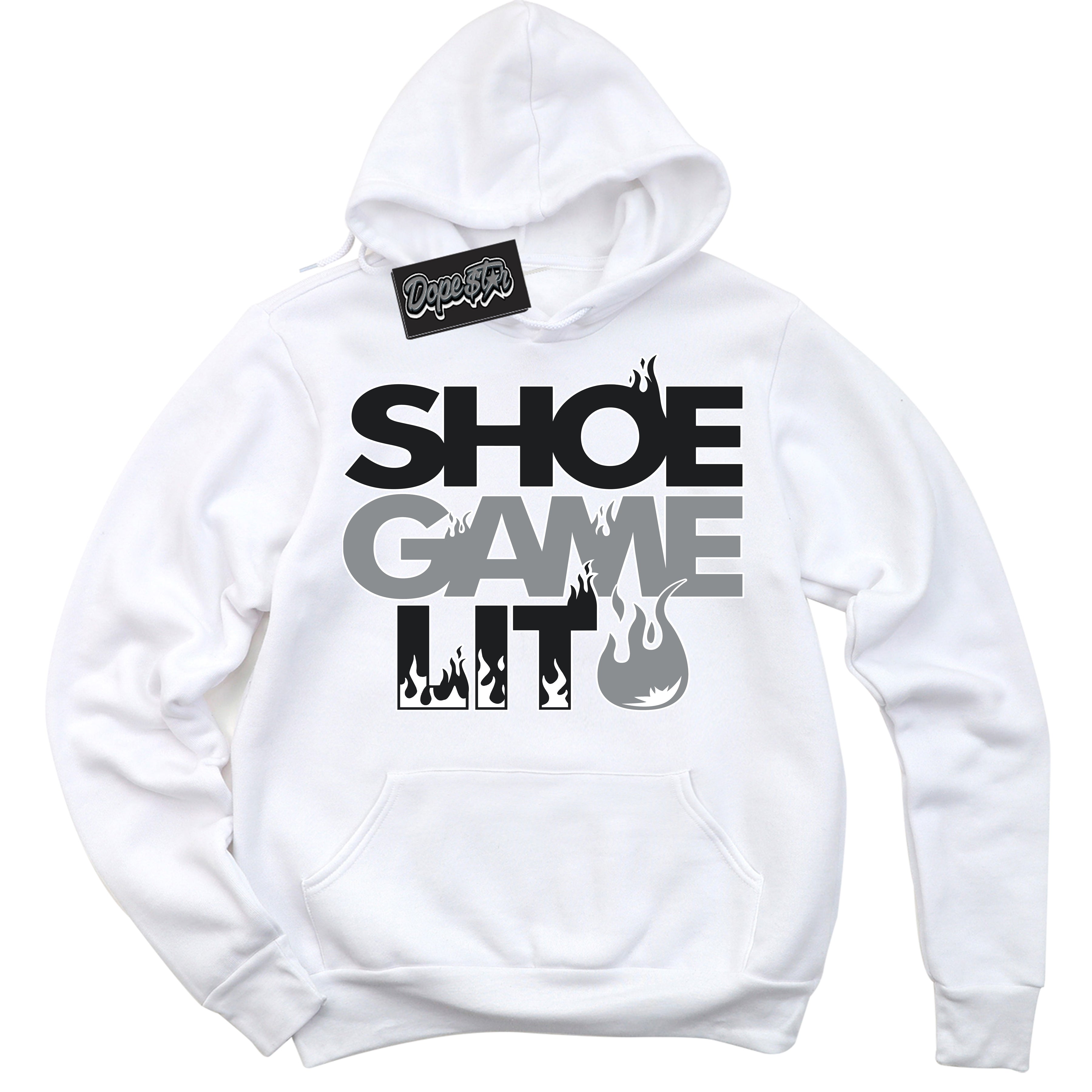 Cool White Hoodie with “ Shoe Game Lit '' design that Perfectly Matches  Lottery Pack Grey Fog Sneakers.