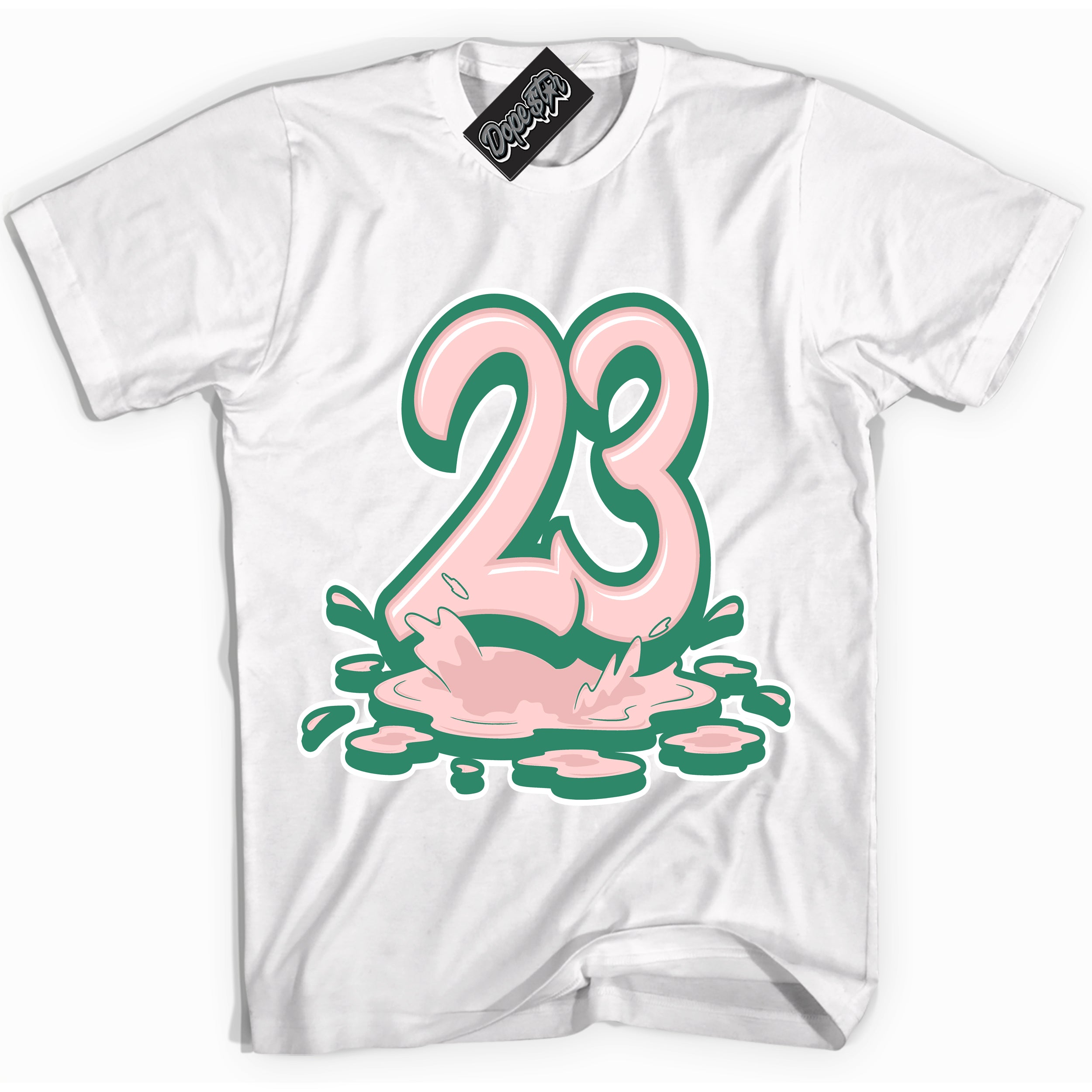 Cool White Shirt with “ 23 Melting ” design that perfectly matches Malachite Dunks.