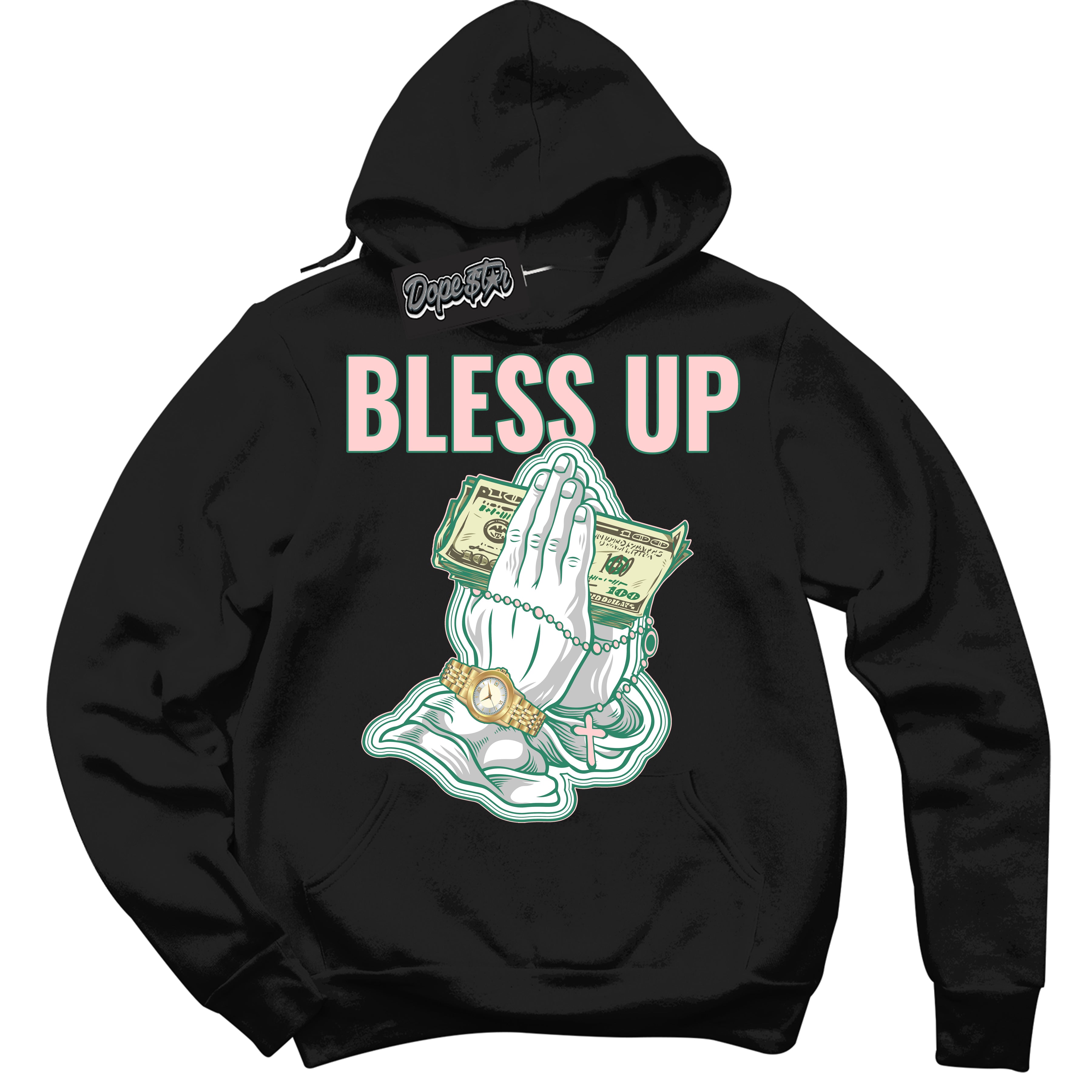 Cool Black Hoodie with “ Bless Up ”  design that Perfectly Matches Malachite Dunks.