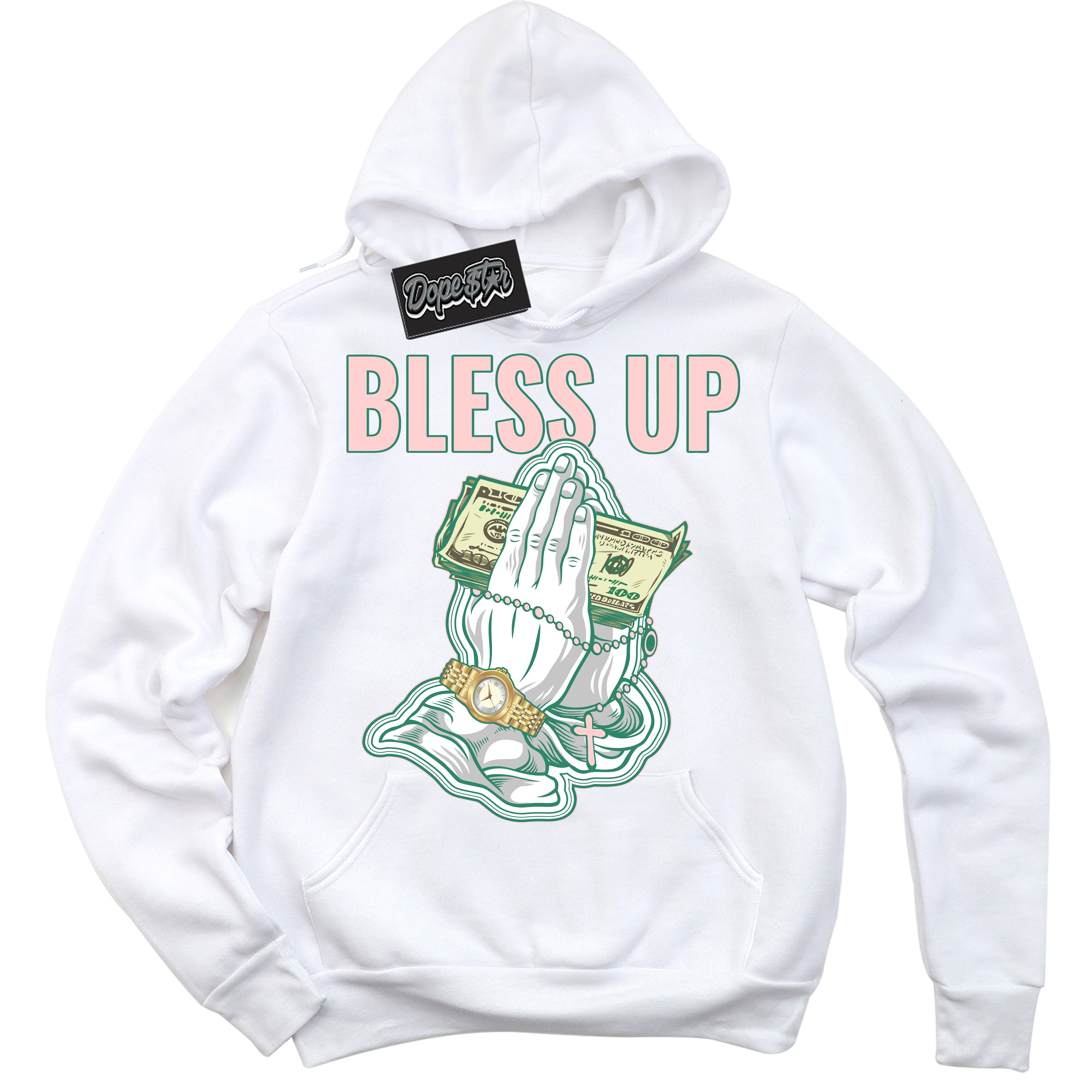 Cool White Hoodie with “ Bless Up ”  design that Perfectly Matches Malachite Dunks.