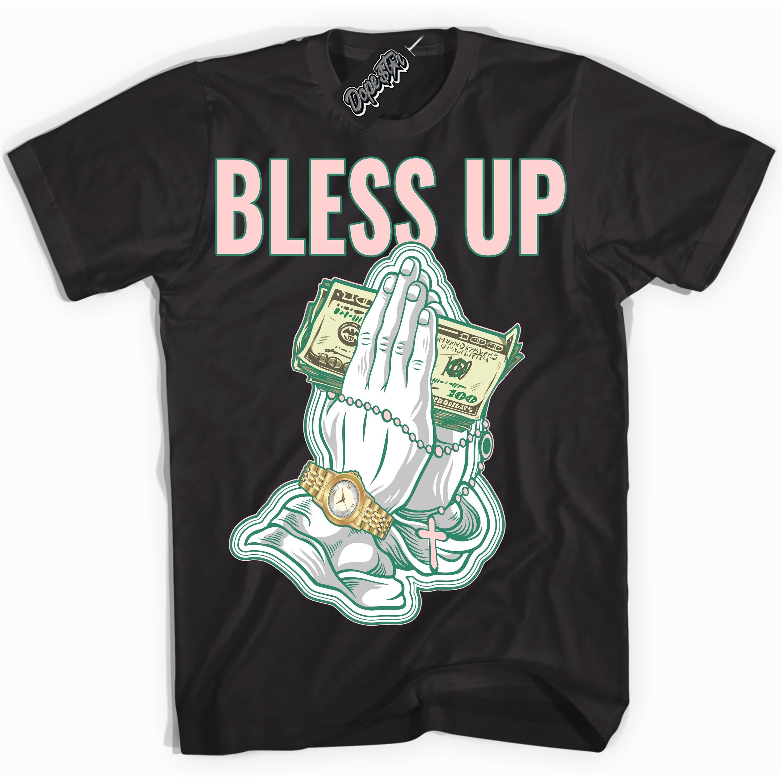 Cool Black Shirt with “ Bless Up ” design that perfectly matches Malachite Dunks.