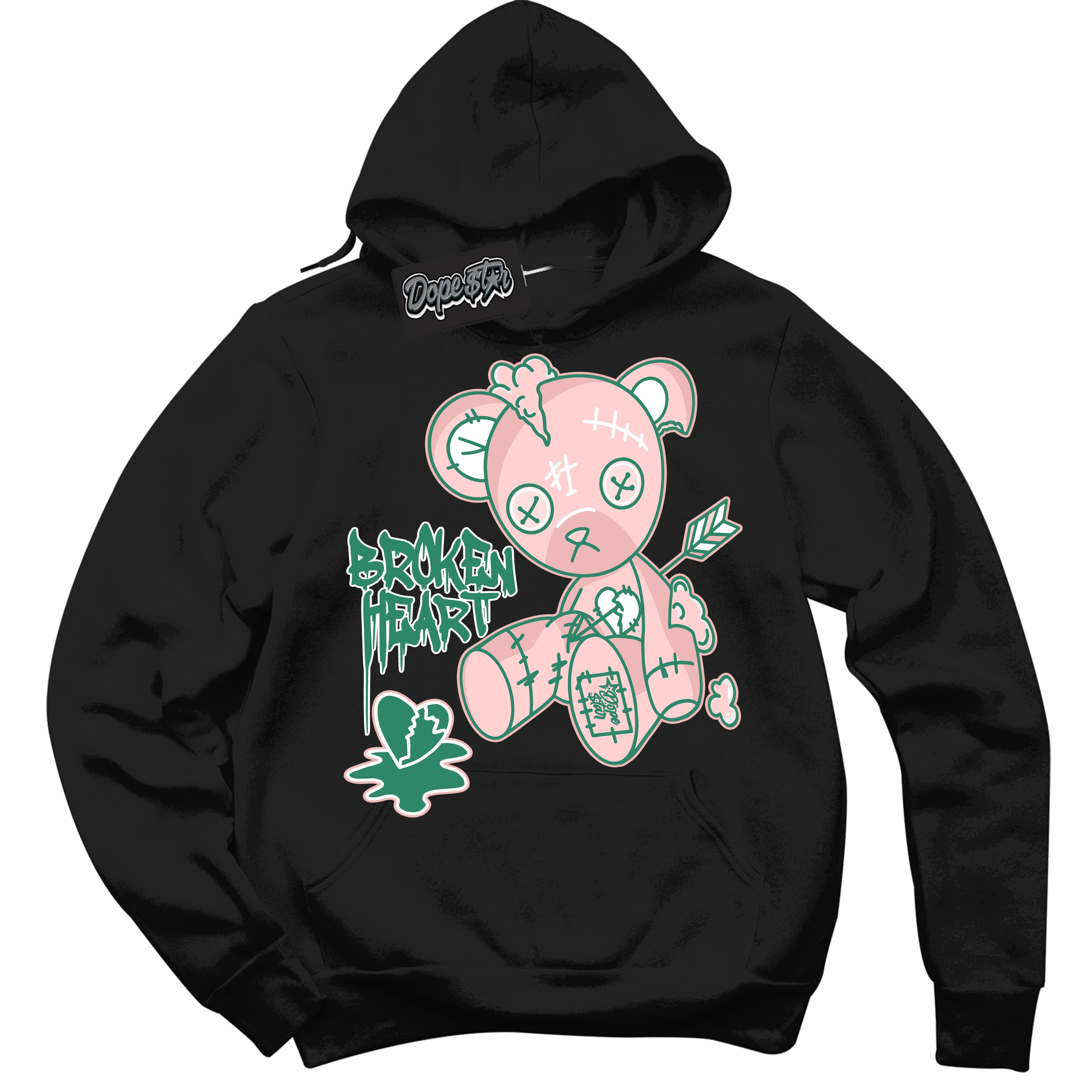 Cool Black Hoodie with “ Broken Heart Bear ”  design that Perfectly Matches Malachite Dunks.