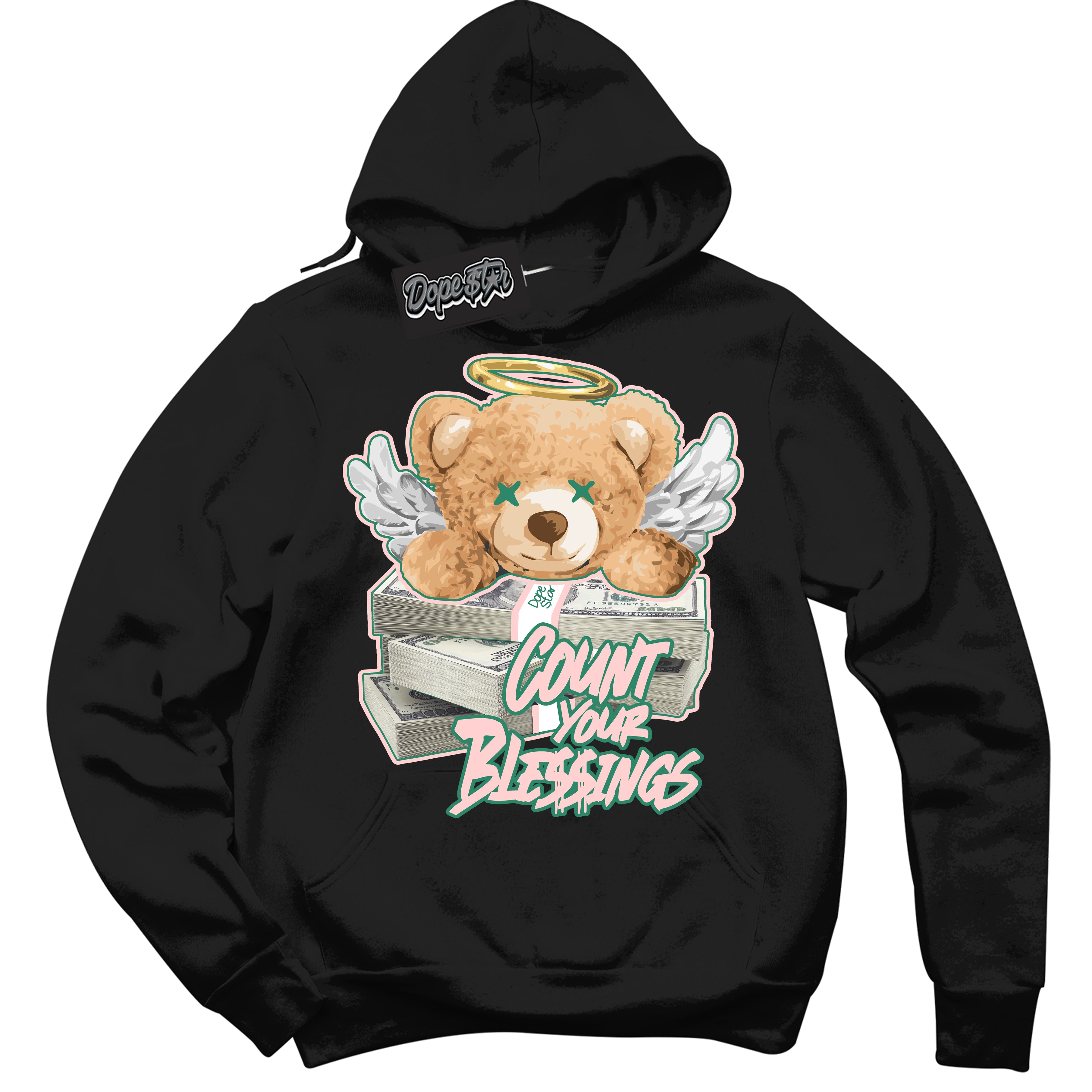 Cool Black Hoodie with “ Count Your Blessings ”  design that Perfectly Matches Malachite Dunks.