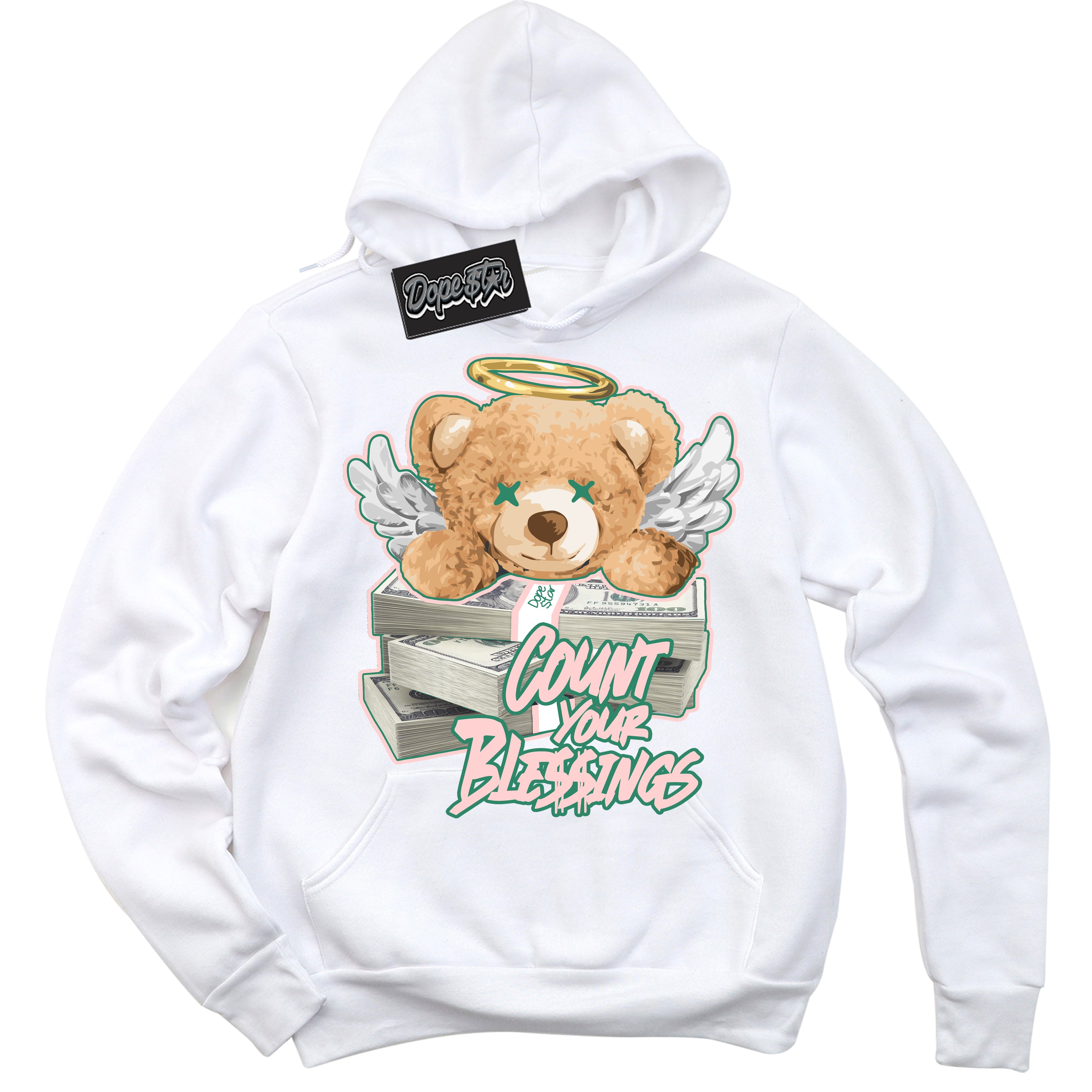 Cool White Hoodie with “ Count Your Blessings ”  design that Perfectly Matches Malachite Dunks.