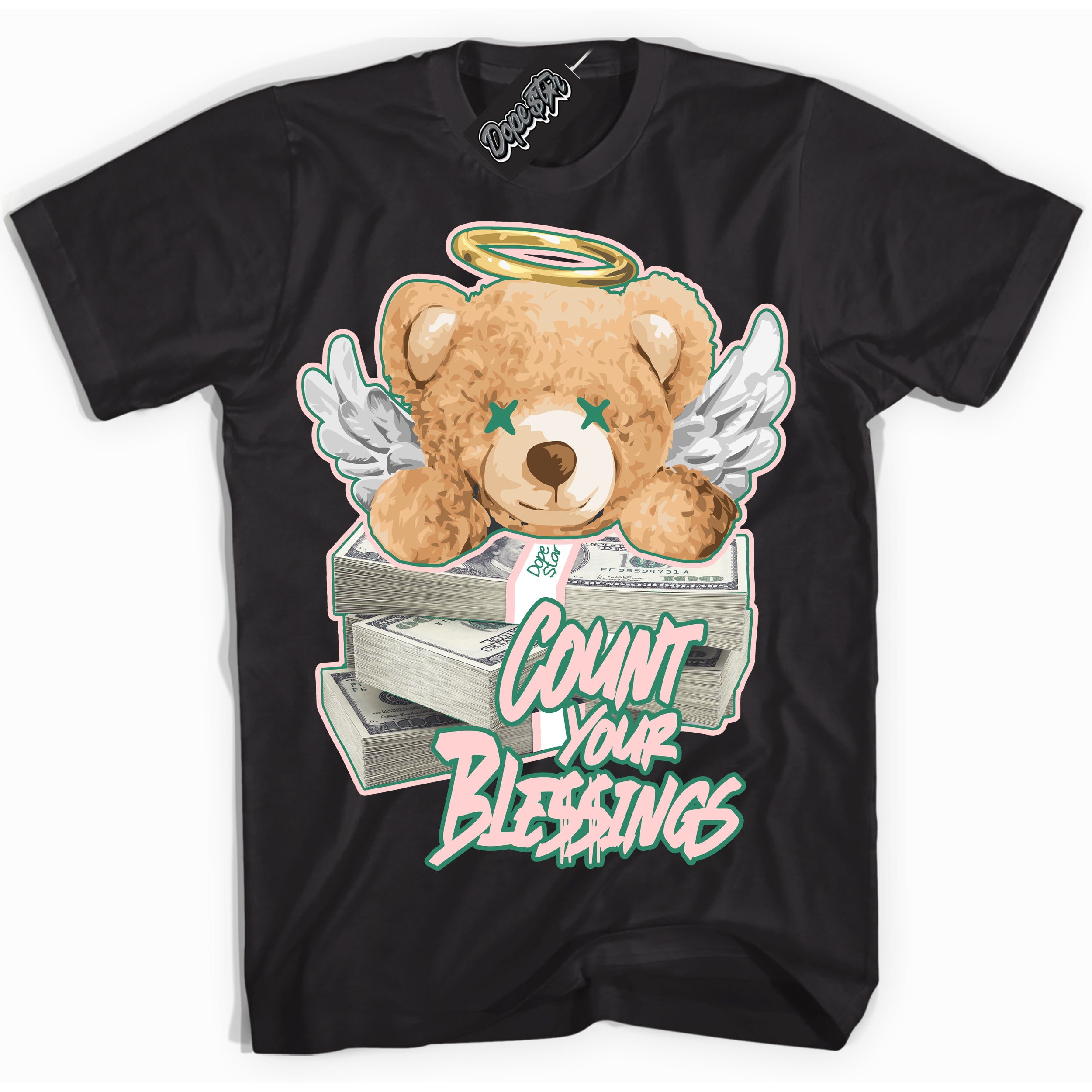 Cool Black Shirt with “ Count Your Blessings ” design that perfectly matches Malachite Dunks.