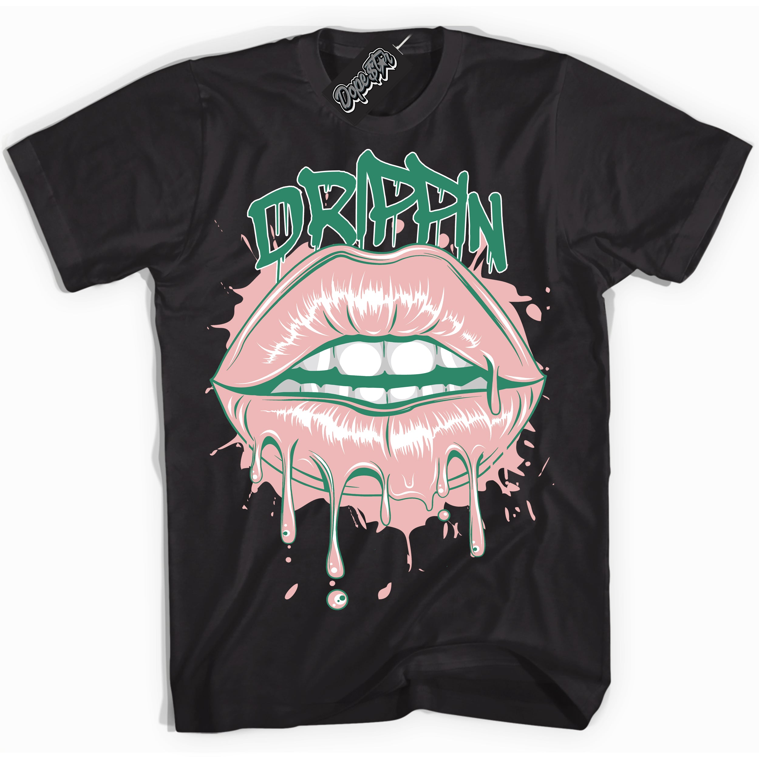 Cool Black Shirt with “ Drippin ” design that perfectly matches Malachite Dunks.