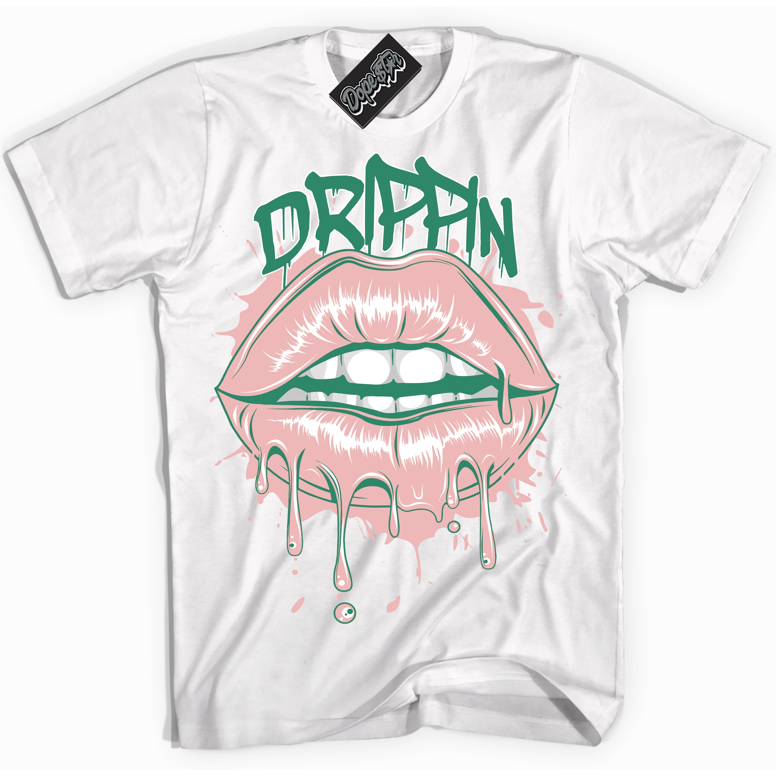 Cool White Shirt with “ Drippin ” design that perfectly matches Malachite Dunks.