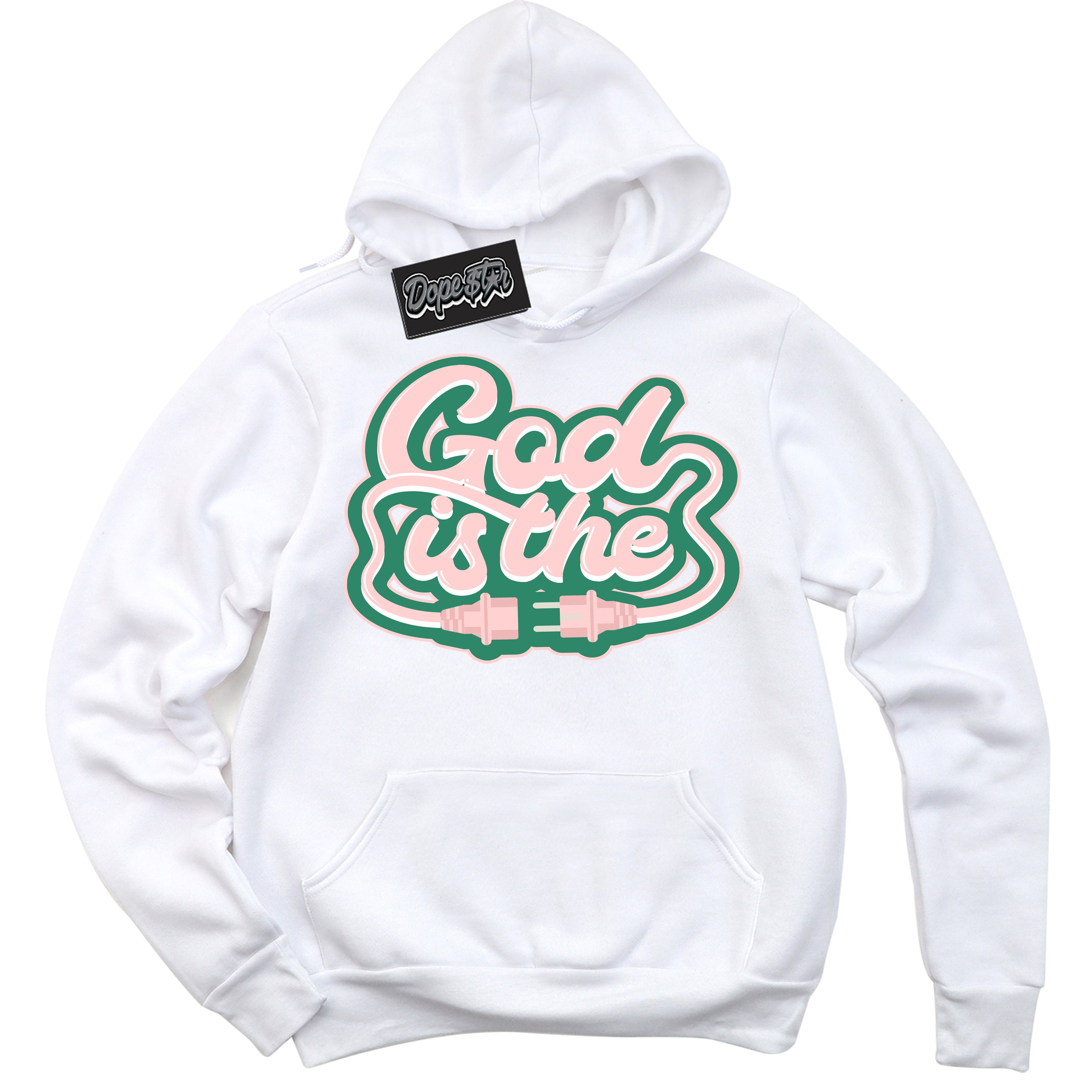 Cool White Hoodie with “ God Is The ”  design that Perfectly Matches Malachite Dunks.