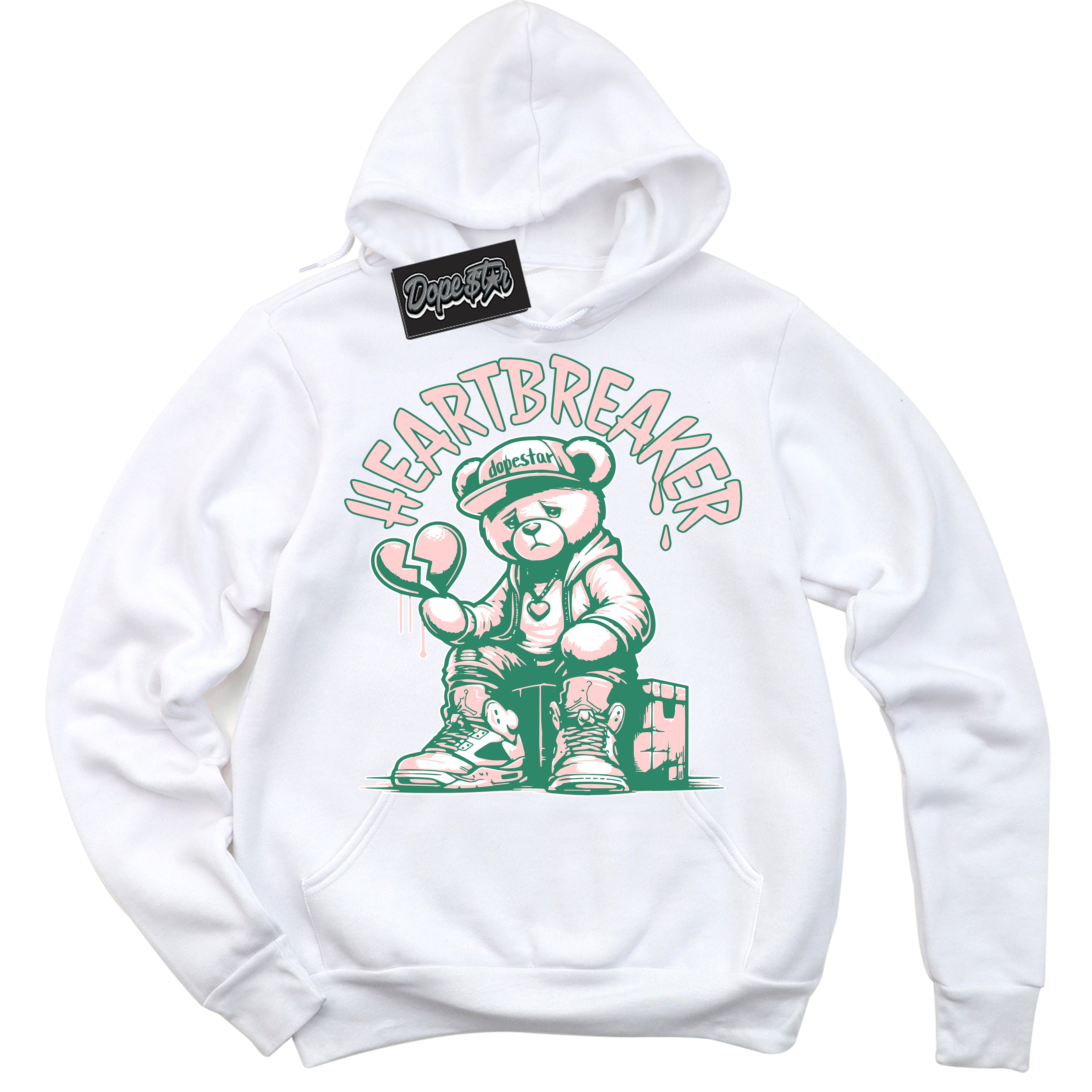 Cool White Hoodie with “ Heartbreaker Bear ”  design that Perfectly Matches Malachite Dunks.