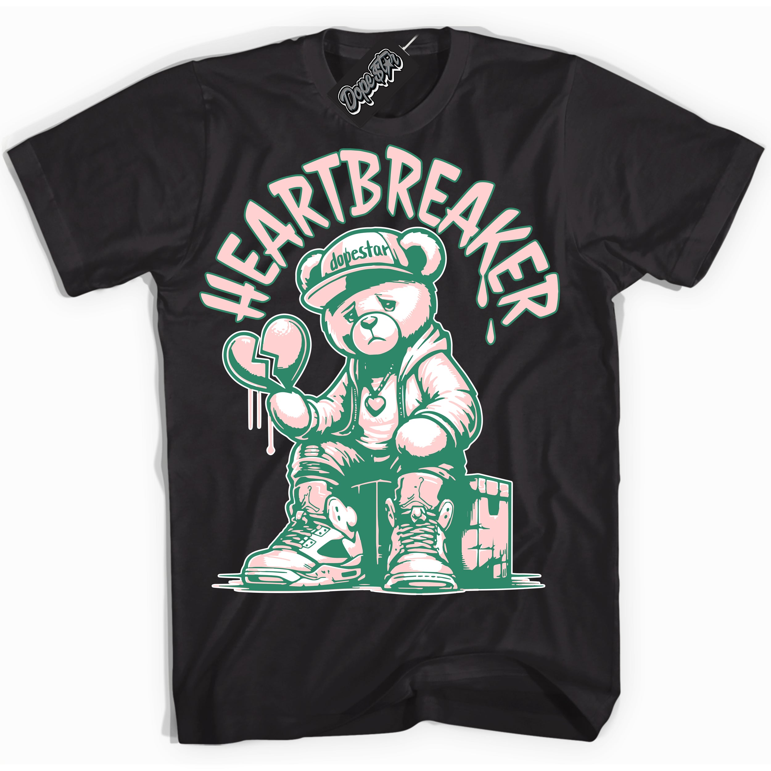 Cool Black Shirt with “ Heartbreaker Bear ” design that perfectly matches Malachite Dunks.