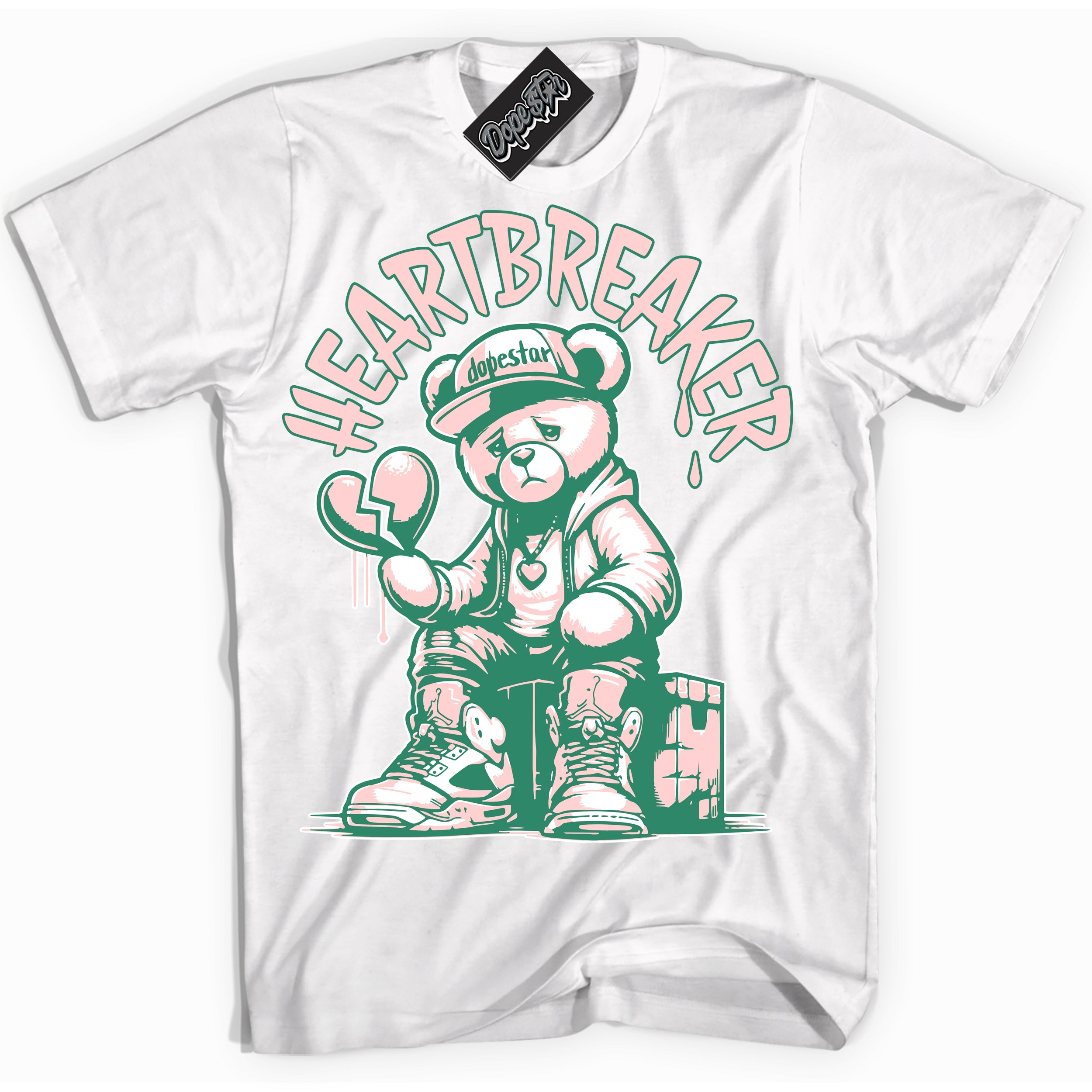 Cool White Shirt with “ Heartbreaker Bear ” design that perfectly matches Malachite Dunks.