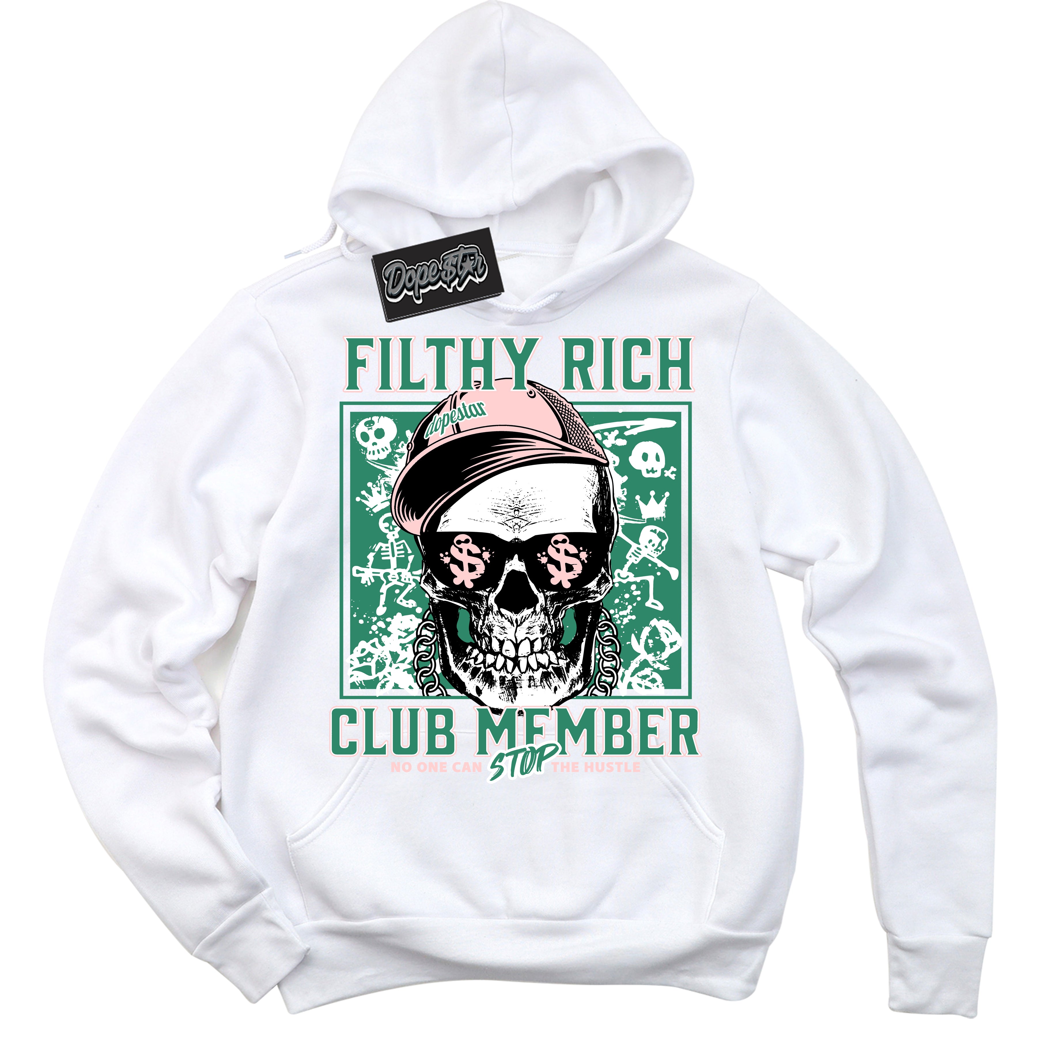 Cool White Hoodie with “ Filthy Rich ”  design that Perfectly Matches Malachite Dunk Sneakers.