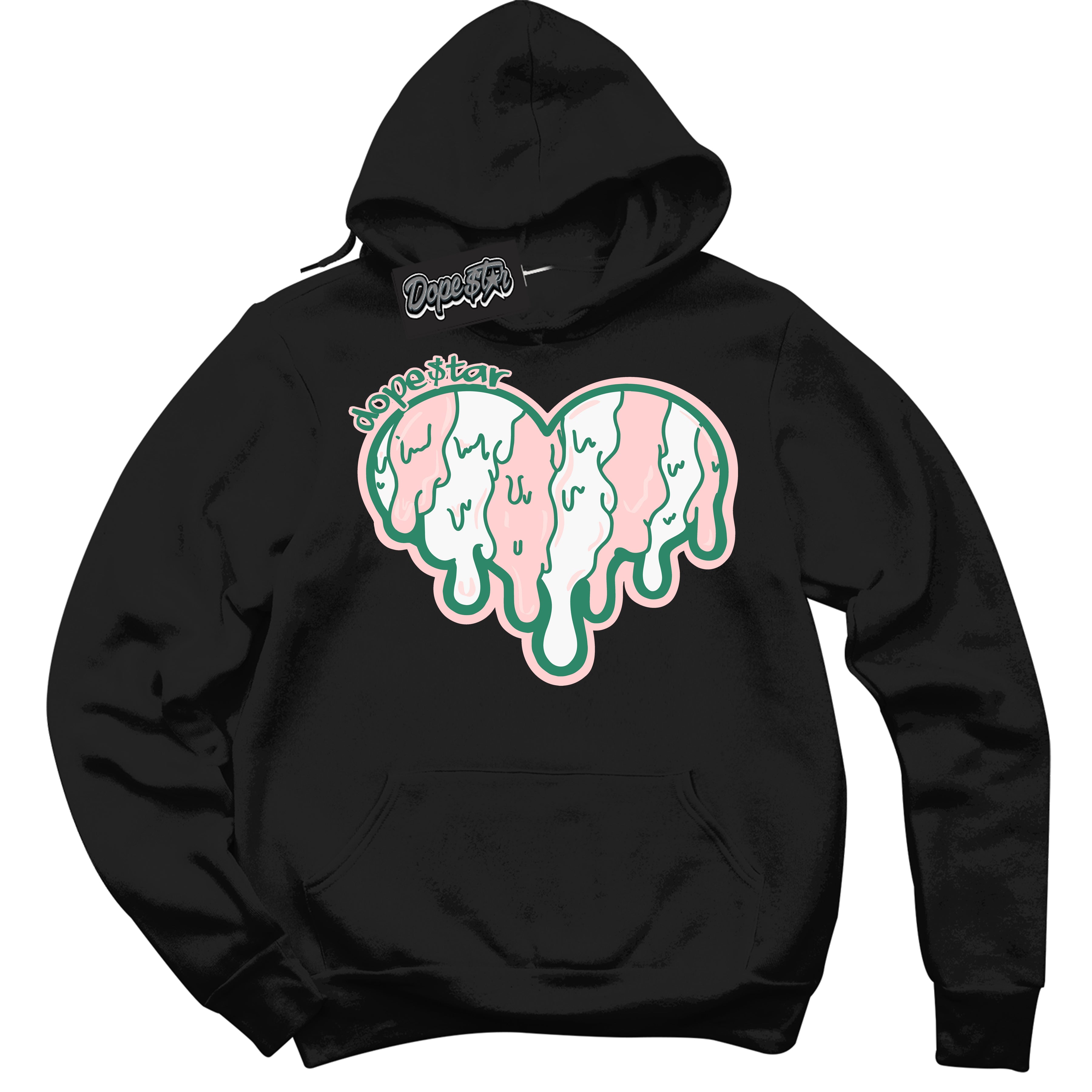 Cool Black Hoodie with “ Melting Heart ”  design that Perfectly Matches Malachite Dunks.