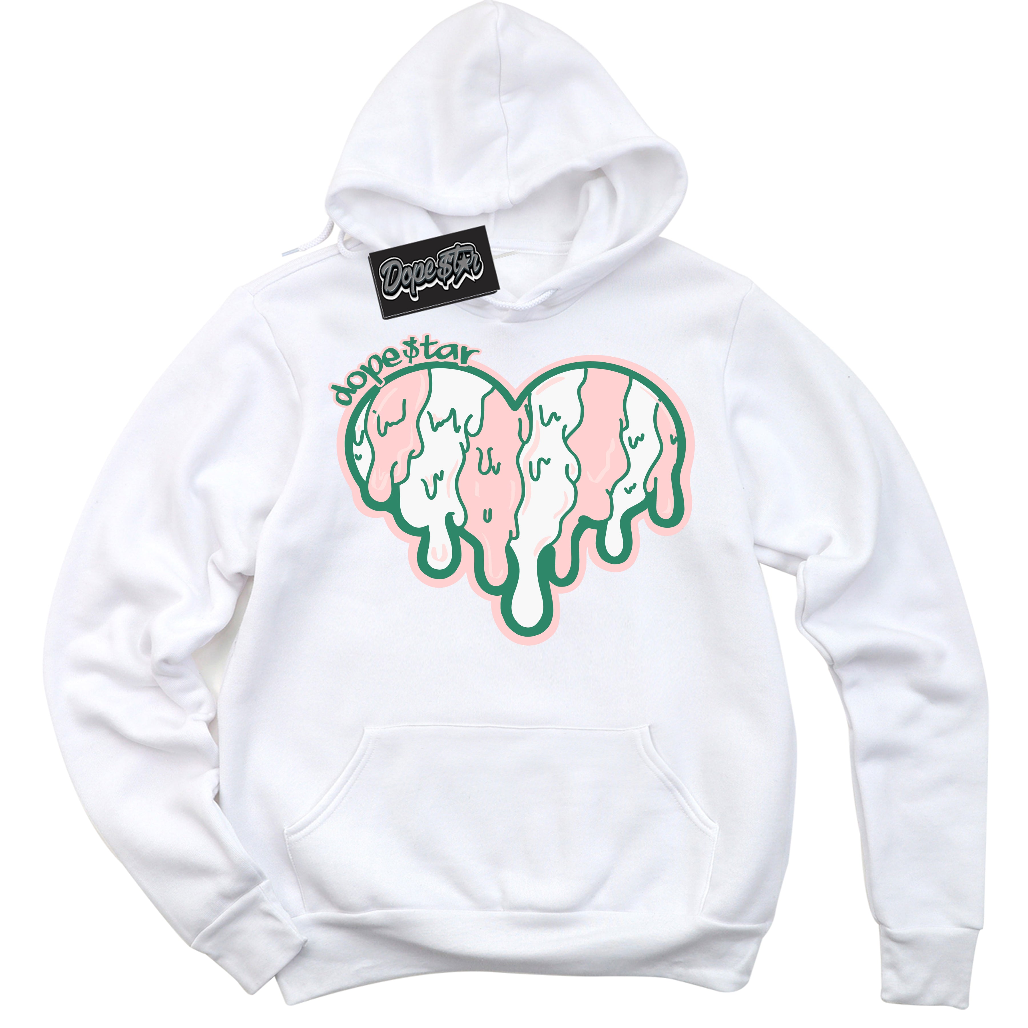 Cool White Hoodie with “ Melting Heart ”  design that Perfectly Matches Malachite Dunks.