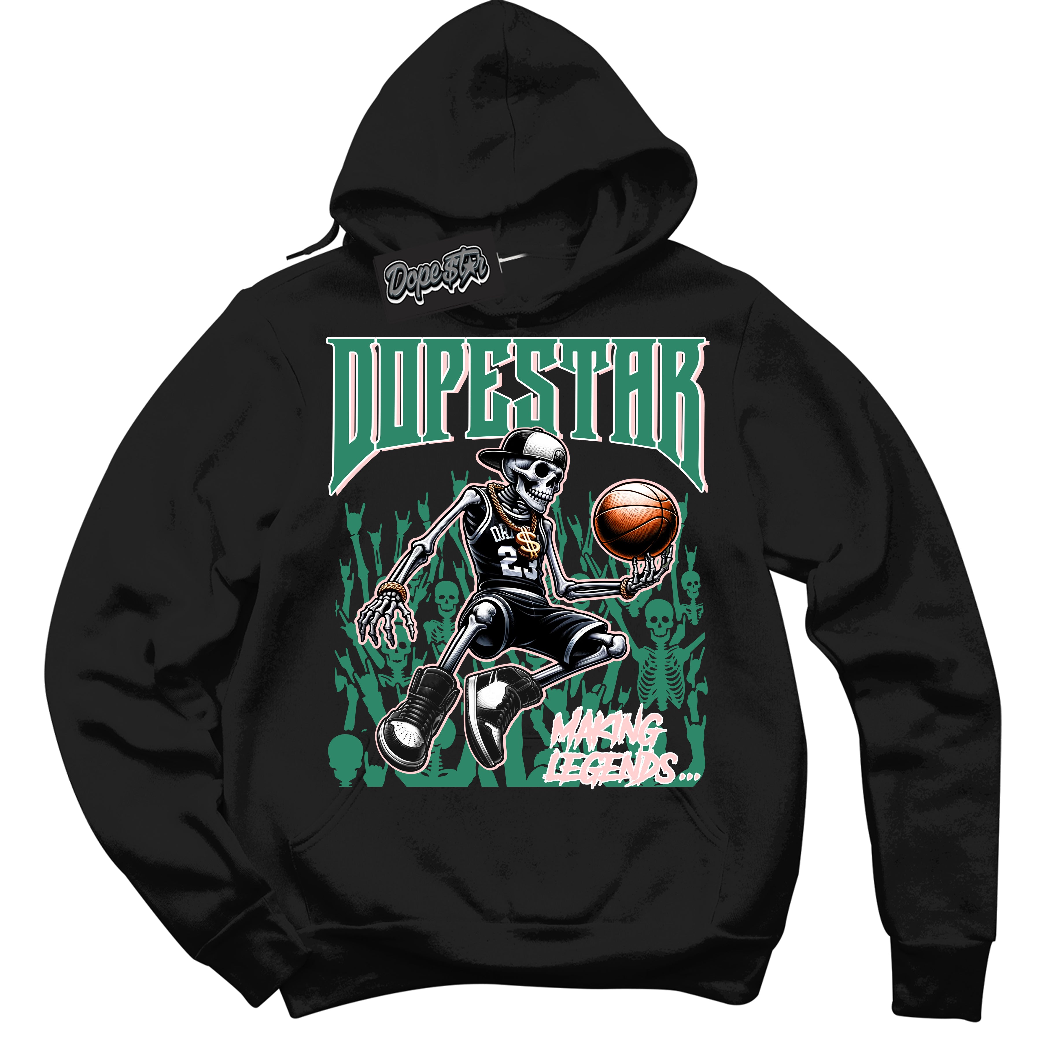 Cool Black Hoodie with “ Making Legends ”  design that Perfectly Matches Malachite Sneakers.