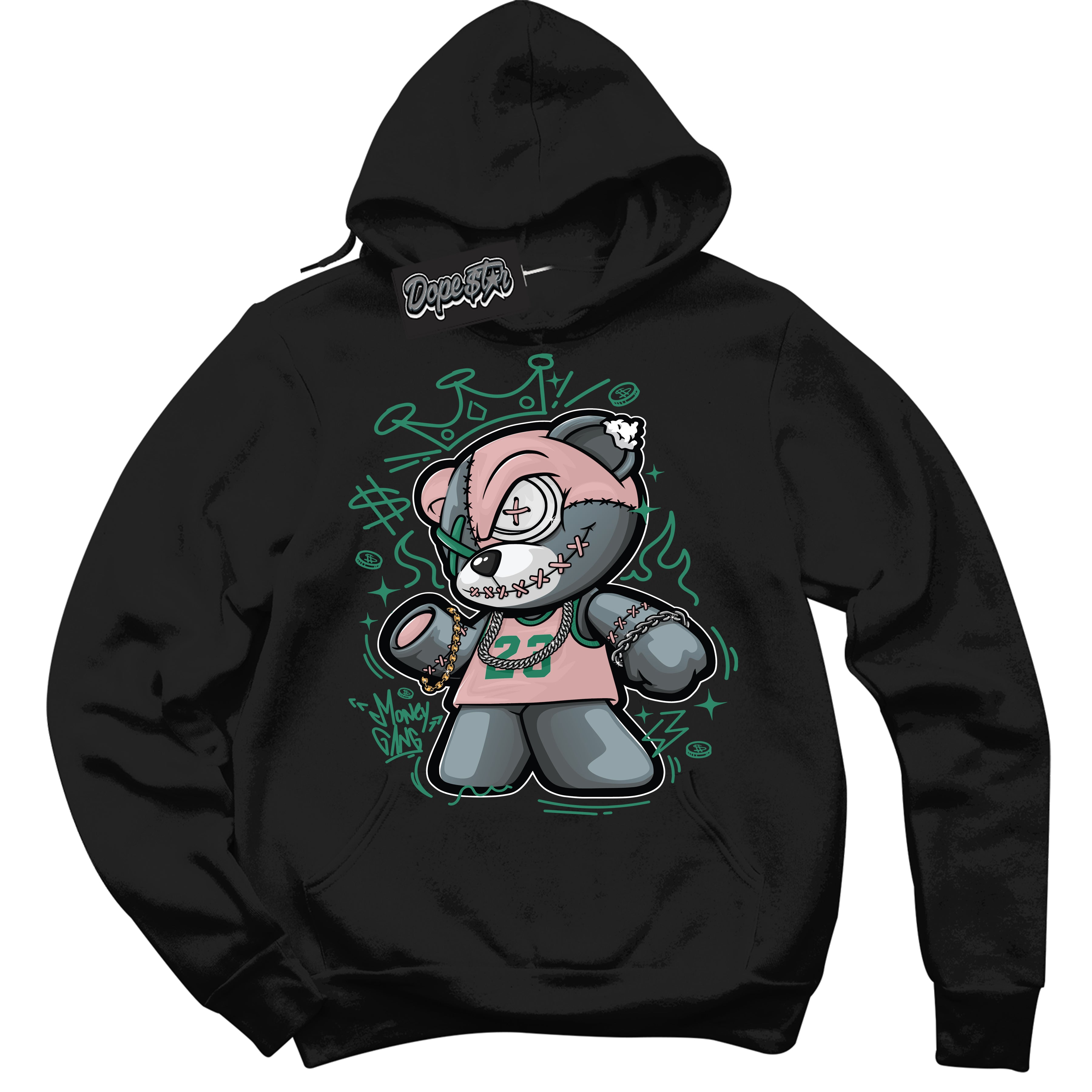 Cool Black Hoodie with “ Money Gang Bear ”  design that Perfectly Matches Malachite Dunks.