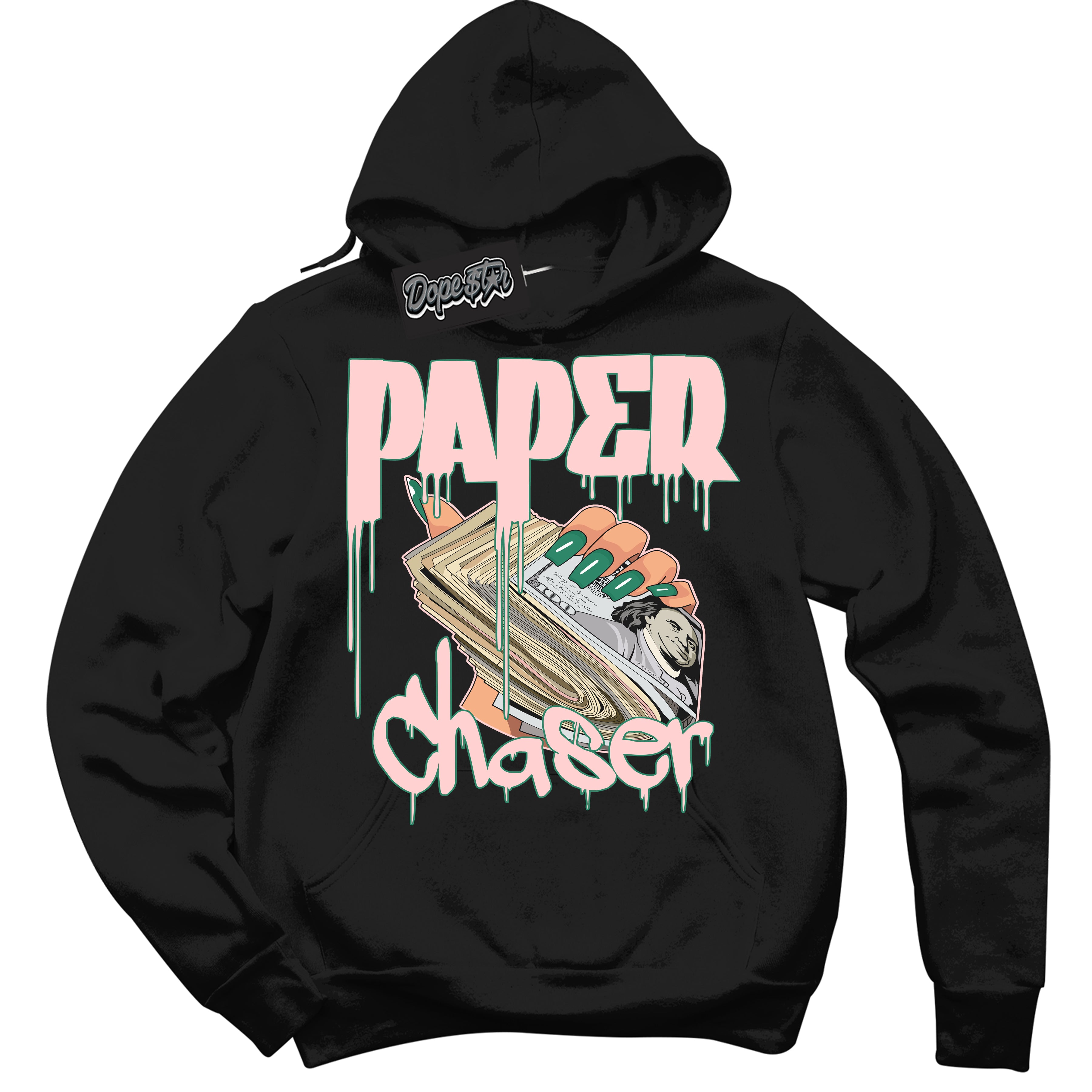 Cool Black Hoodie with “ Paper Chaser ”  design that Perfectly Matches Malachite Dunks.