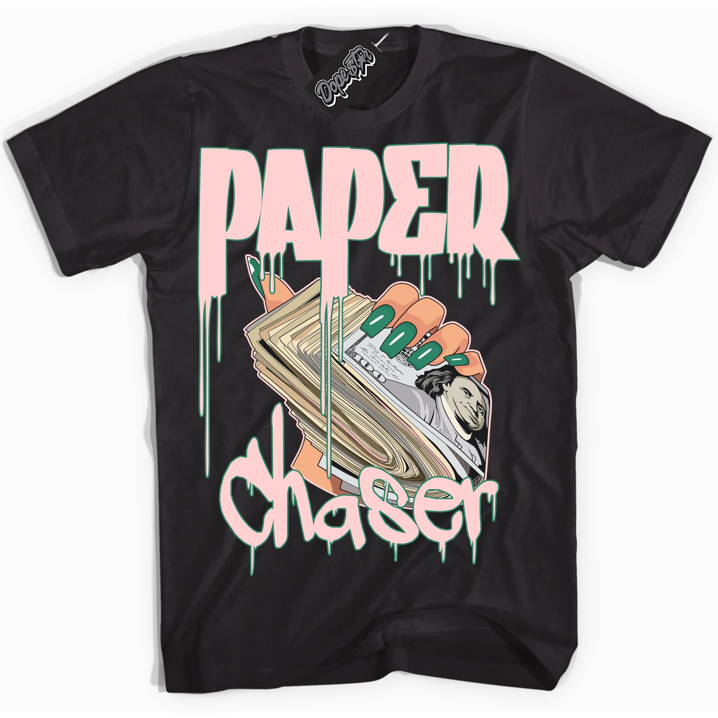 Cool Black Shirt with “ Paper Chaser ” design that perfectly matches Malachite Dunks.