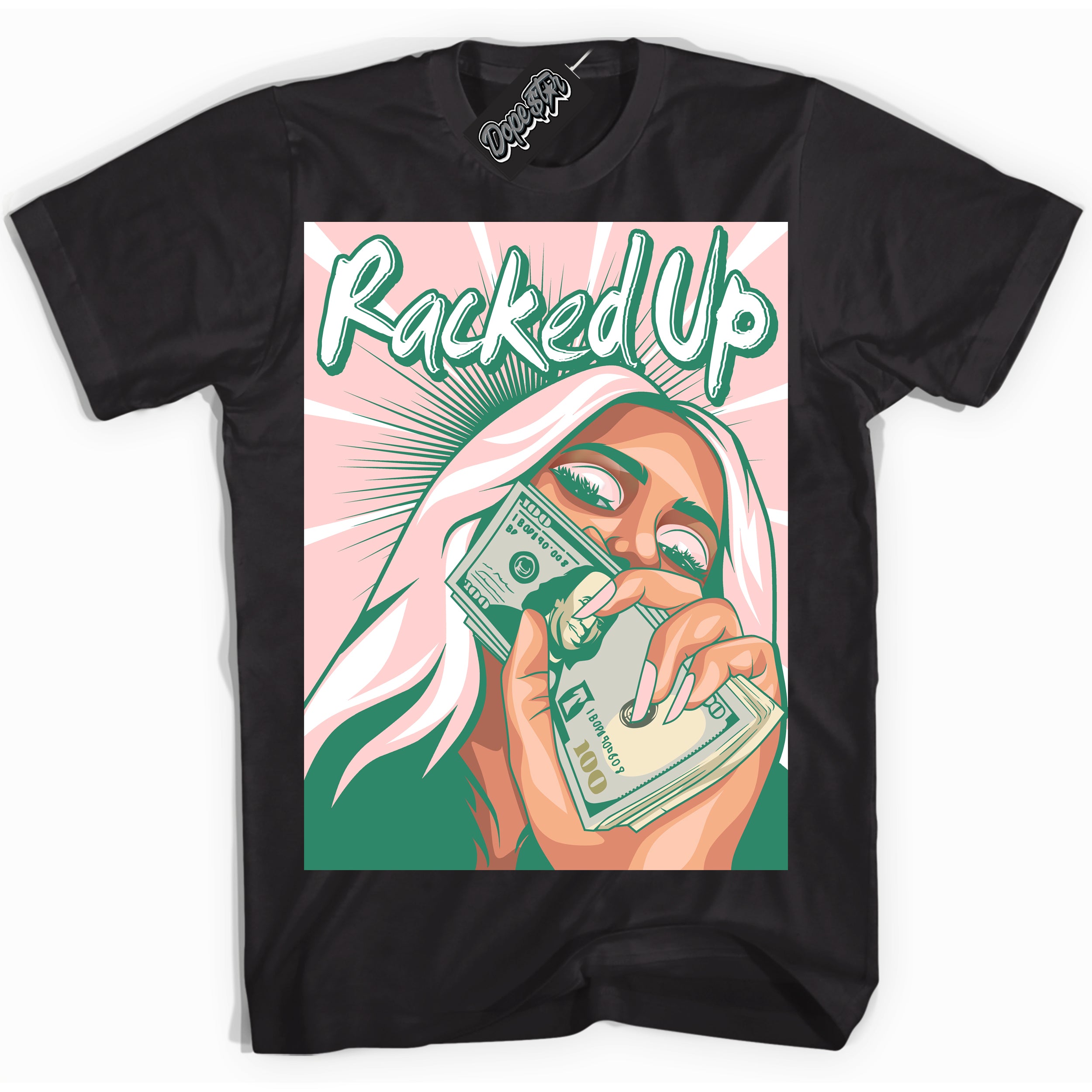 Cool Black Shirt with “ Racked Up ” design that perfectly matches Malachite Dunks.