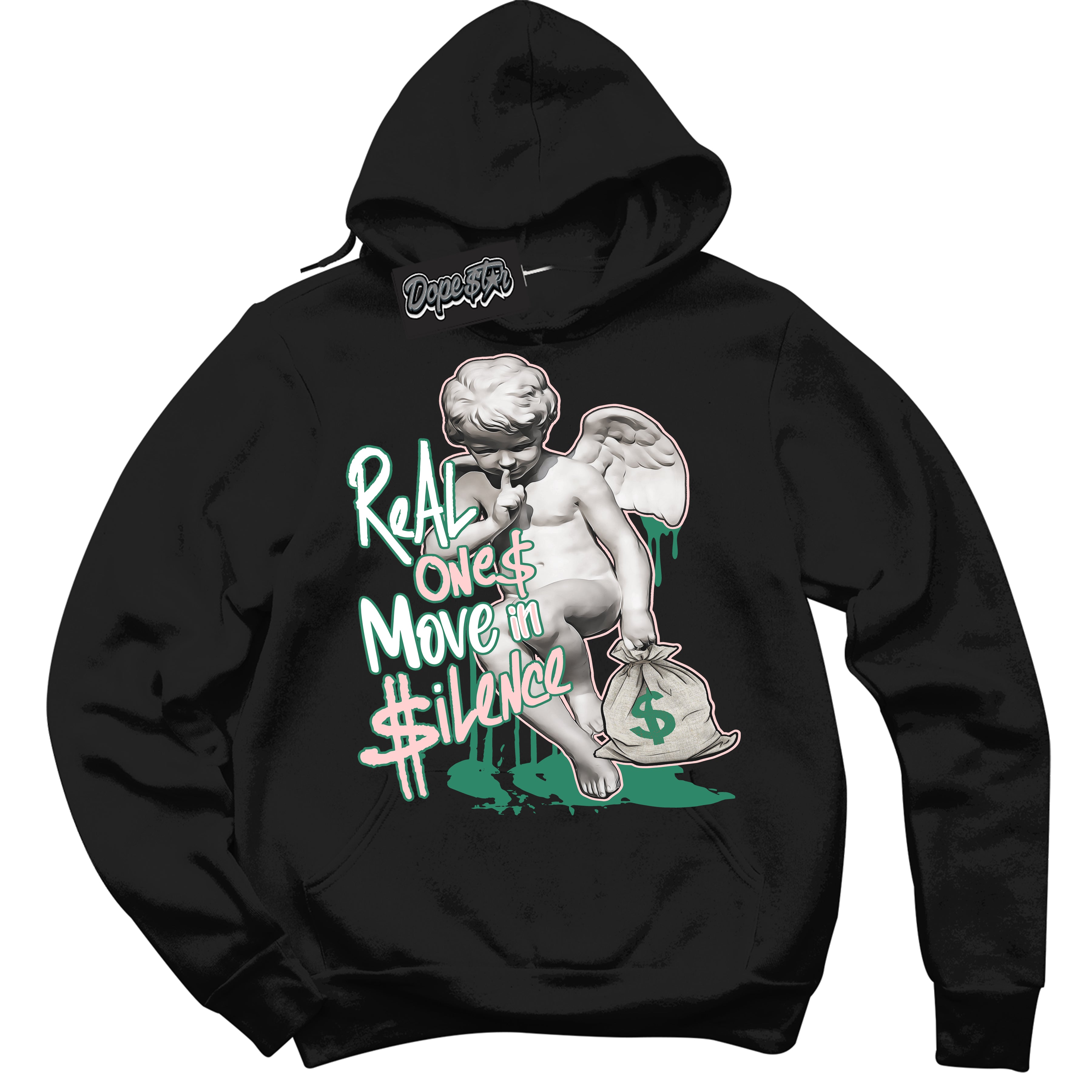 Cool Black Hoodie with “ Real Ones Cherub ”  design that Perfectly Matches Malachite Dunks.