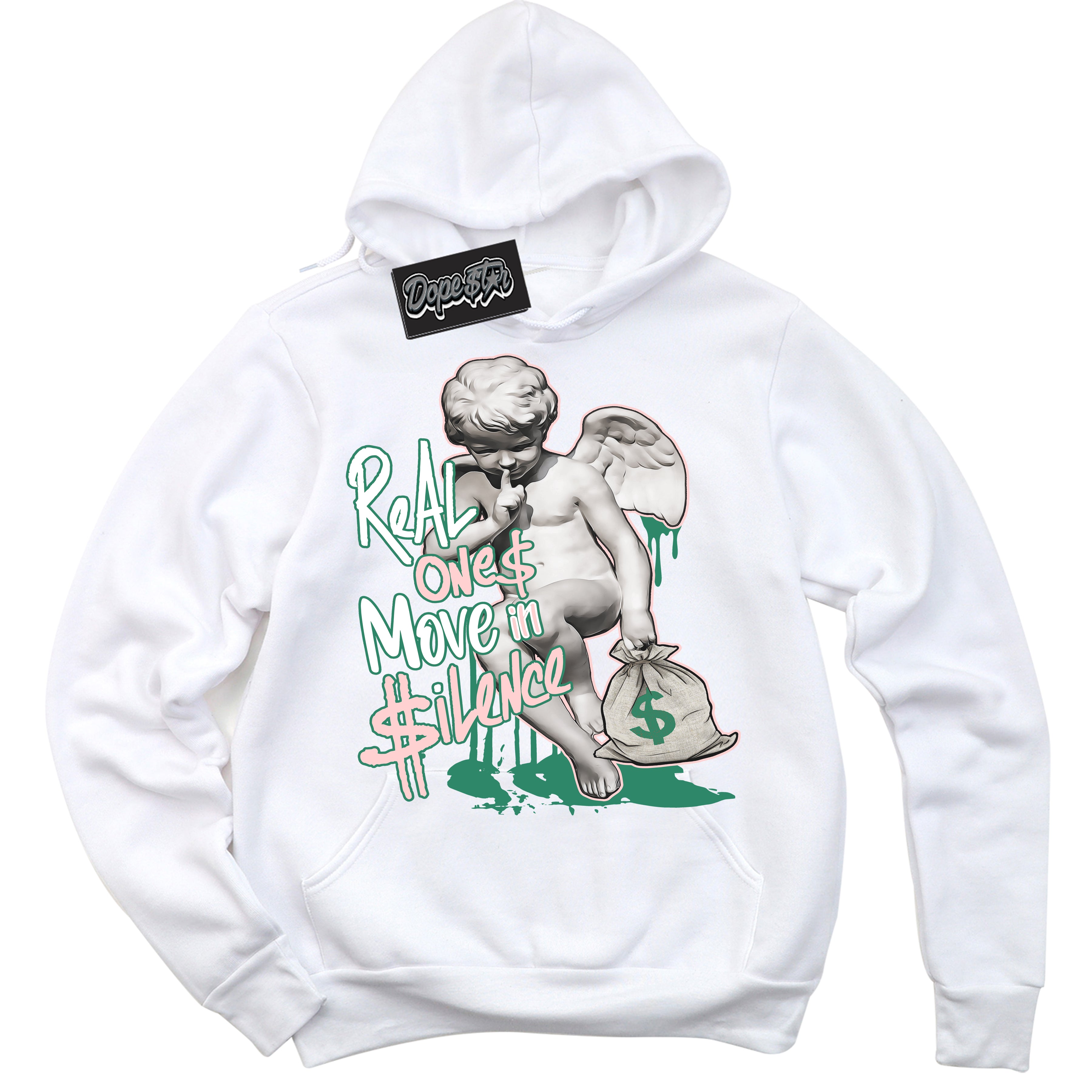 Cool White Hoodie with “ Real Ones Cherub ”  design that Perfectly Matches Malachite Dunks.