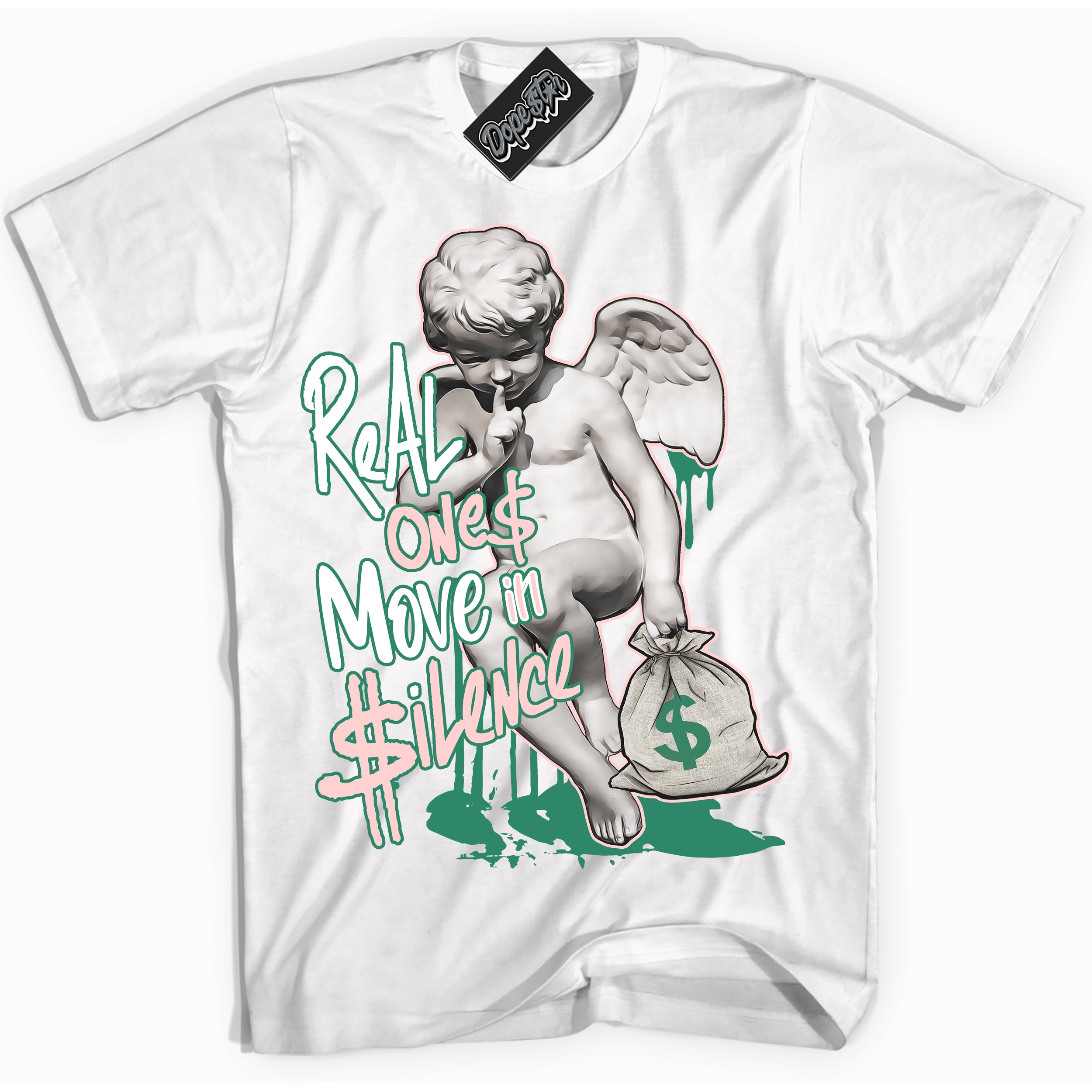 Cool White Shirt with “ Real Ones Cherub ” design that perfectly matches Malachite Dunks.