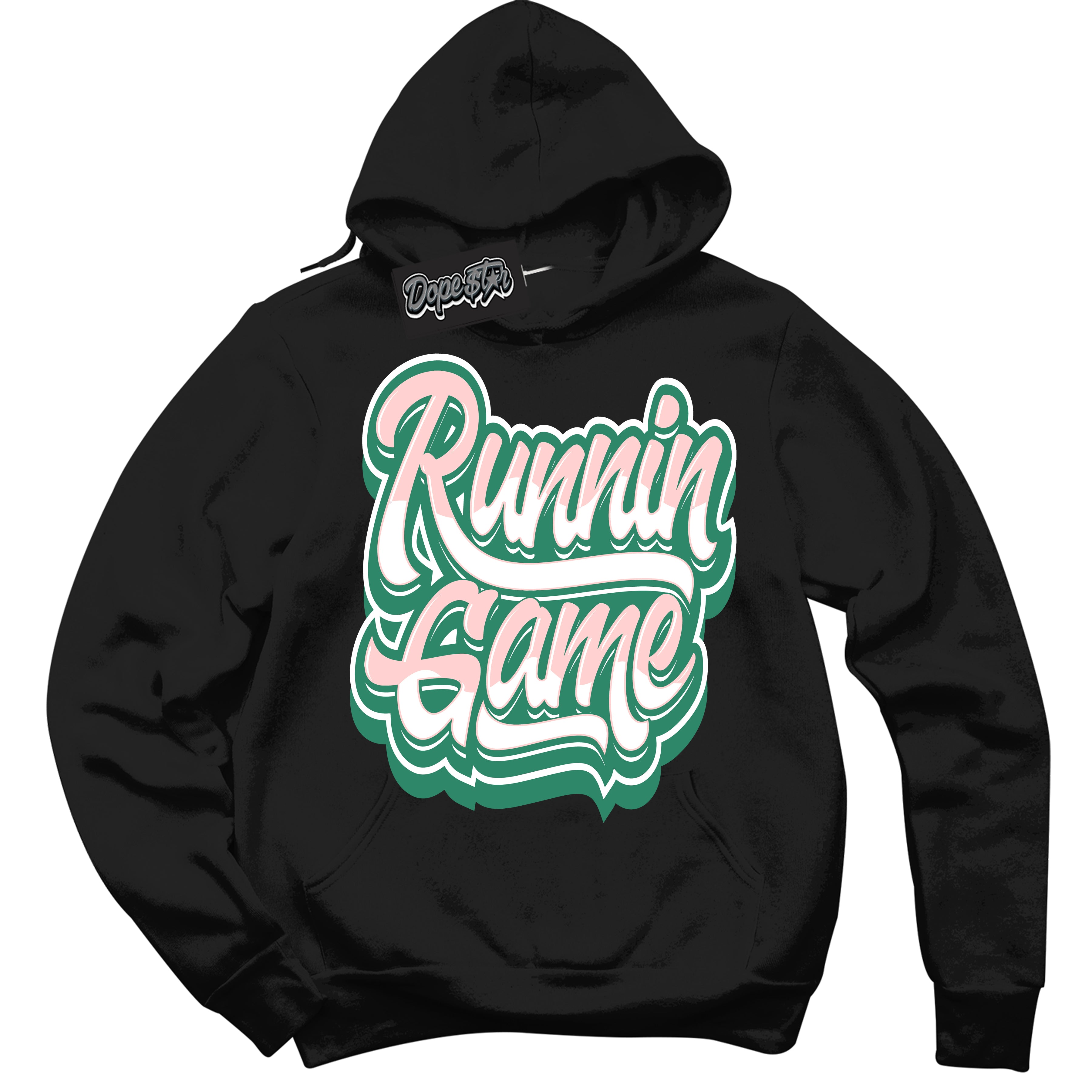 Cool Black Hoodie with “ Running Game ”  design that Perfectly Matches Malachite Dunks.