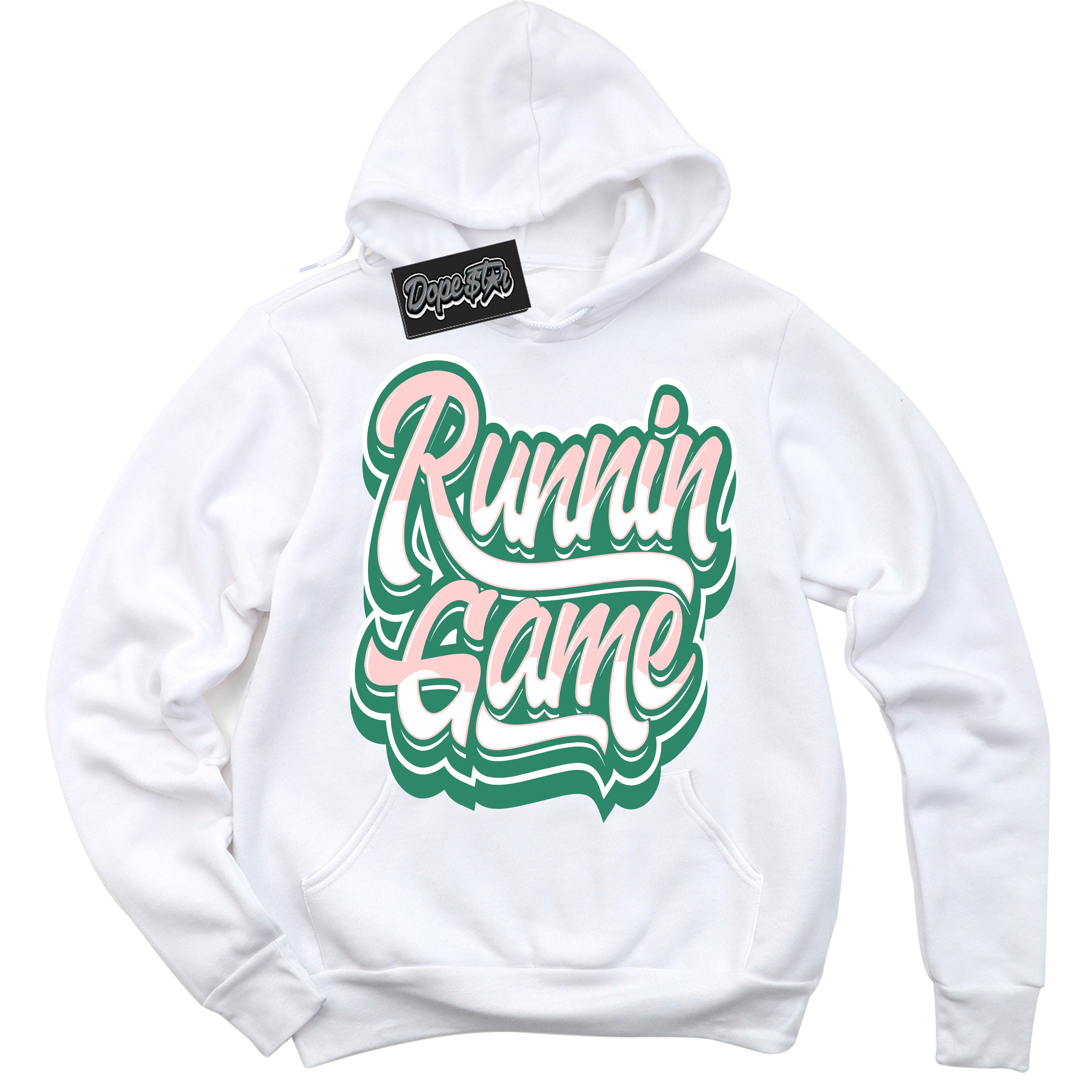 Cool White Hoodie with “ Running Game ”  design that Perfectly Matches Malachite Dunks.