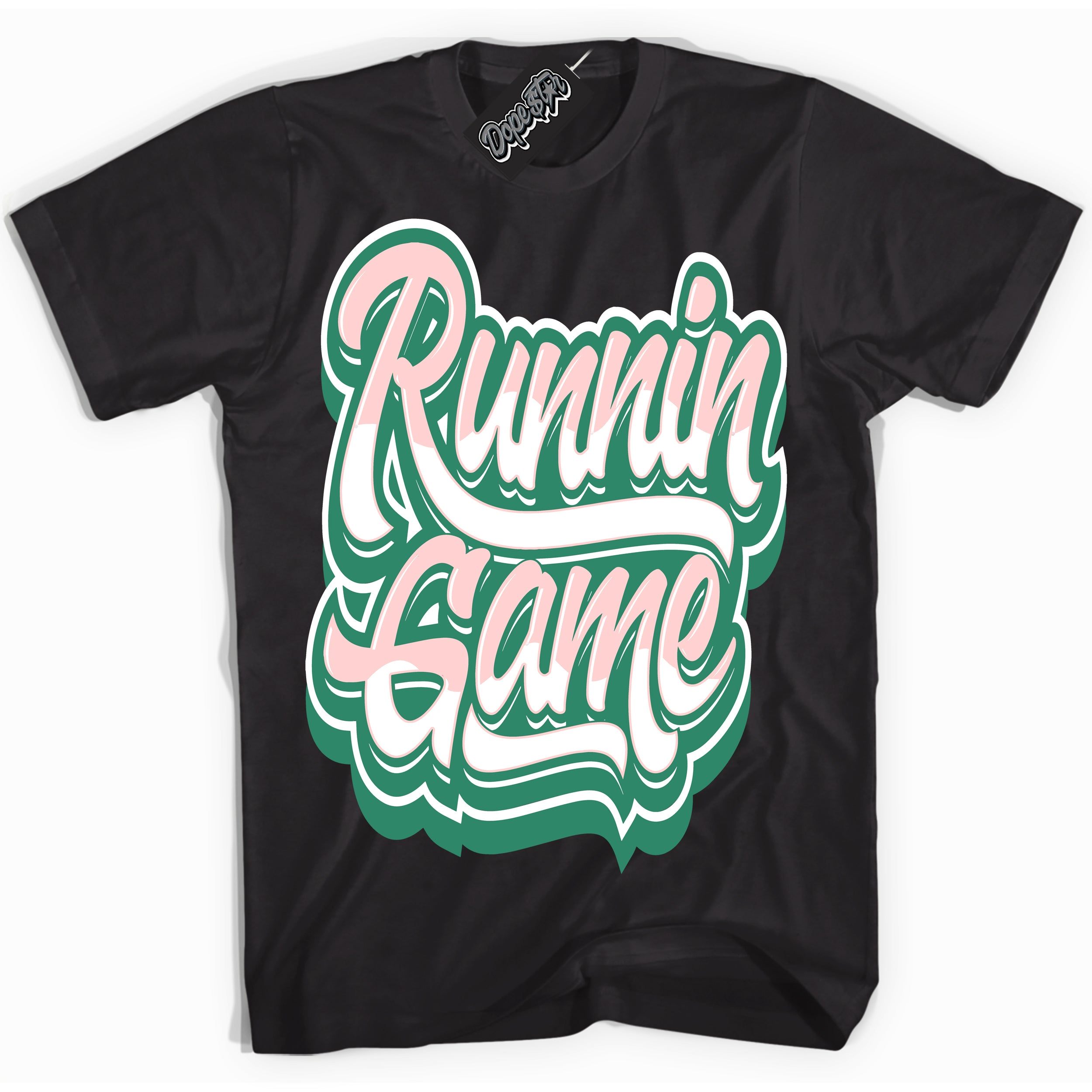 Cool Black Shirt with “ Running Game ” design that perfectly matches Malachite Dunks.