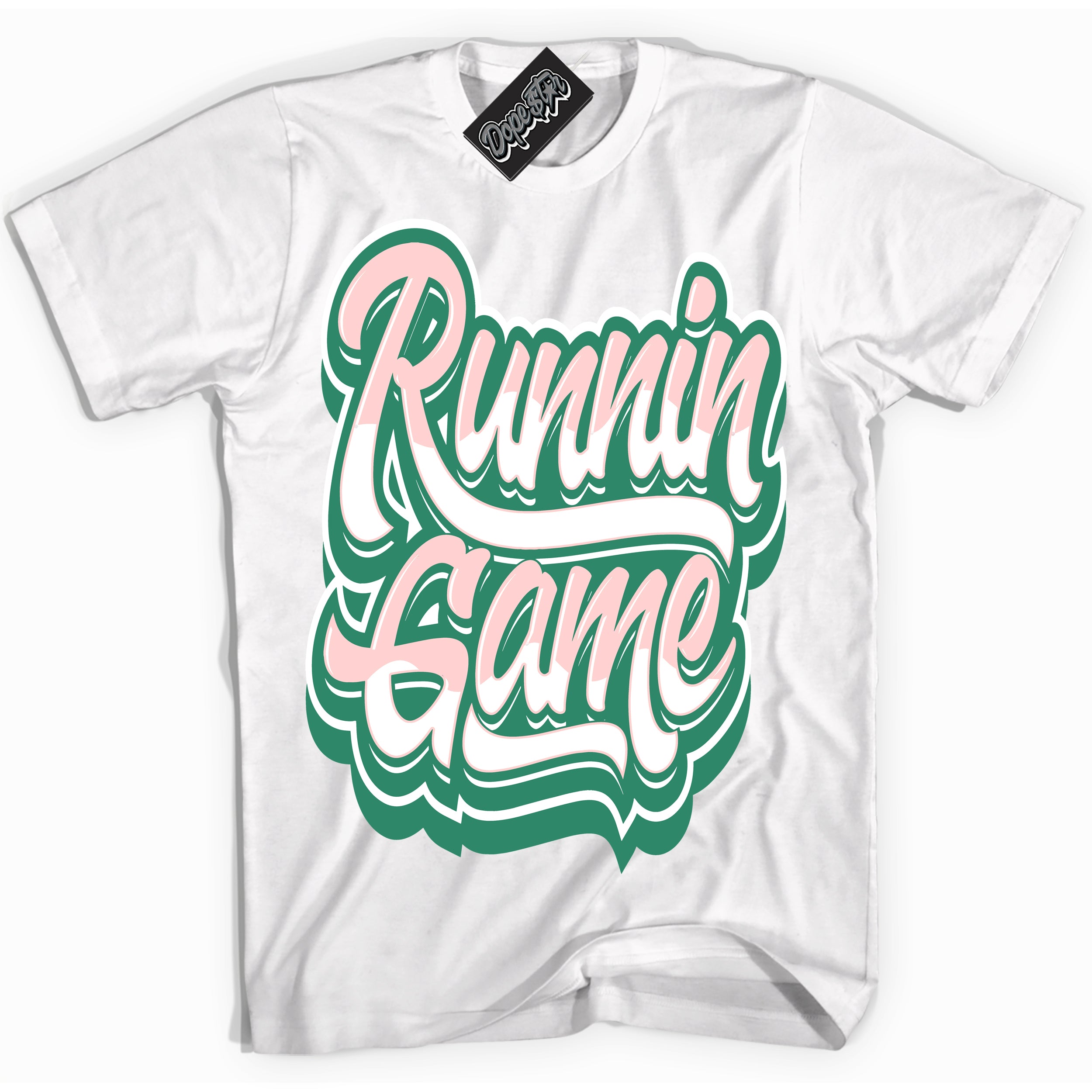 Cool White Shirt with “ Running Game ” design that perfectly matches Malachite Dunks.