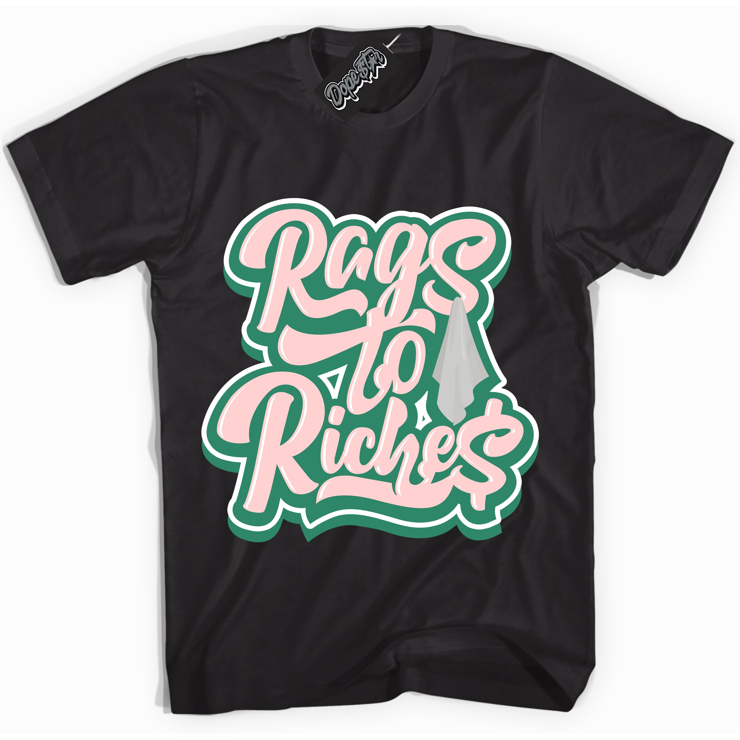 Cool Black Shirt with “ Rags To Riches ” design that perfectly matches Malachite Dunks.