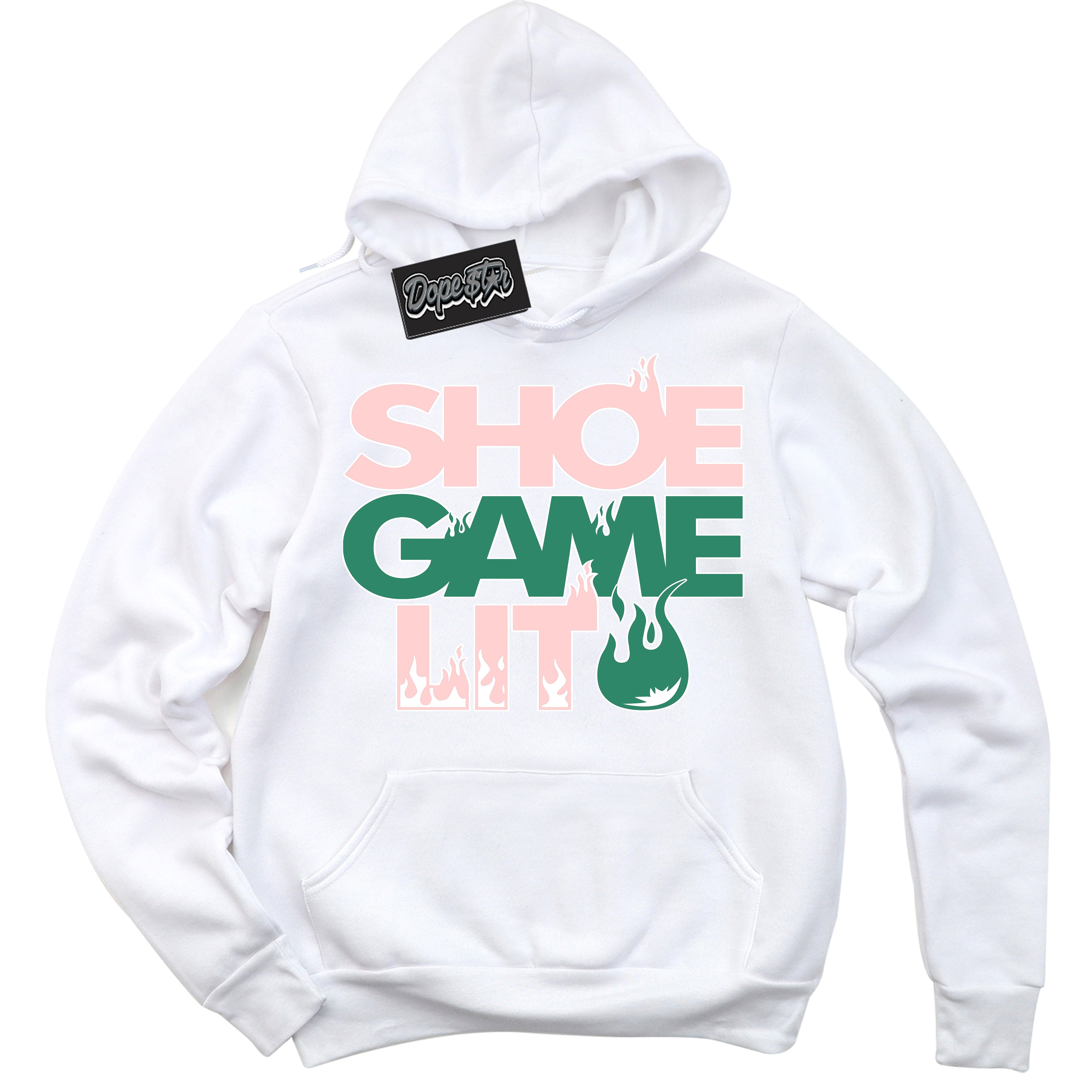 Cool White Hoodie with “ Shoe Game Lit ”  design that Perfectly Matches Malachite Dunks.