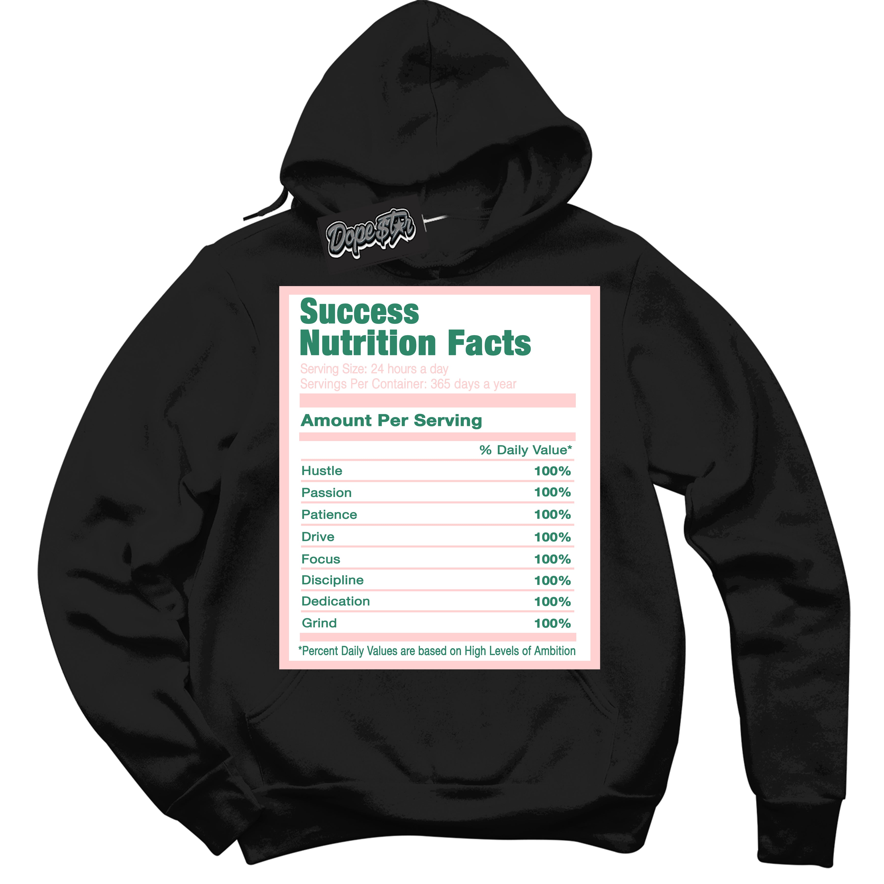 Cool Black Hoodie with “ Success Nutrition ”  design that Perfectly Matches Malachite Dunks.